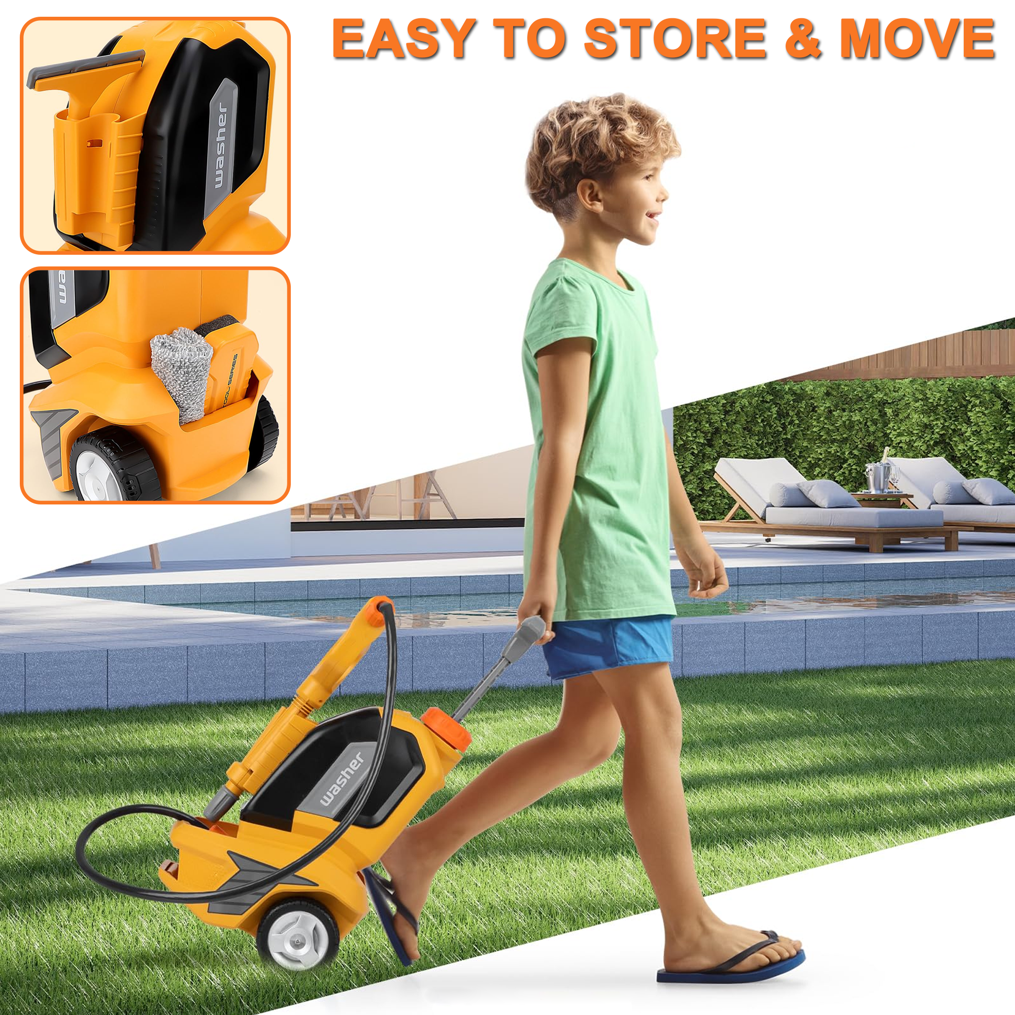 Richgv Kids Car Washer Toy, Pretend Play Tools Clean Car Playset with Car Wash Gun Manual Pressure Scraper Sponge Towel, Car Wash Toy Gift for Boys Girls