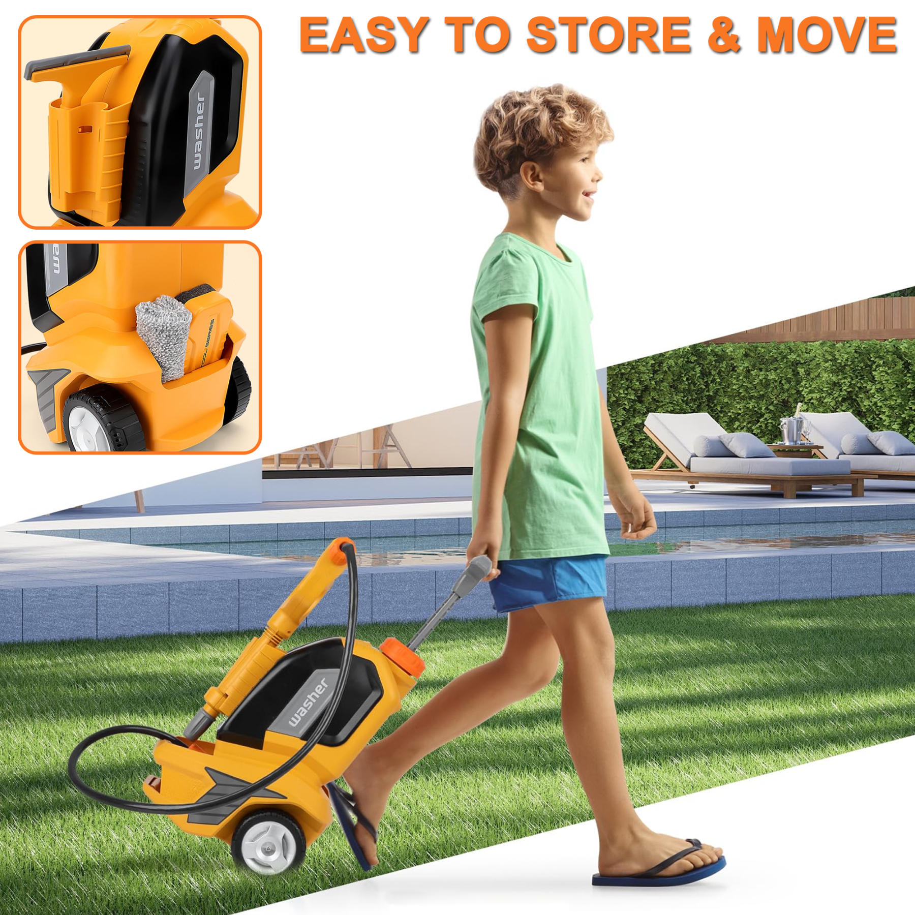 Richgv Kids Car Washer Toy, Pretend Play Tools Clean Car Playset with Car Wash Gun Manual Pressure Scraper Sponge Towel, Car Wash Toy Gift for Boys Girls