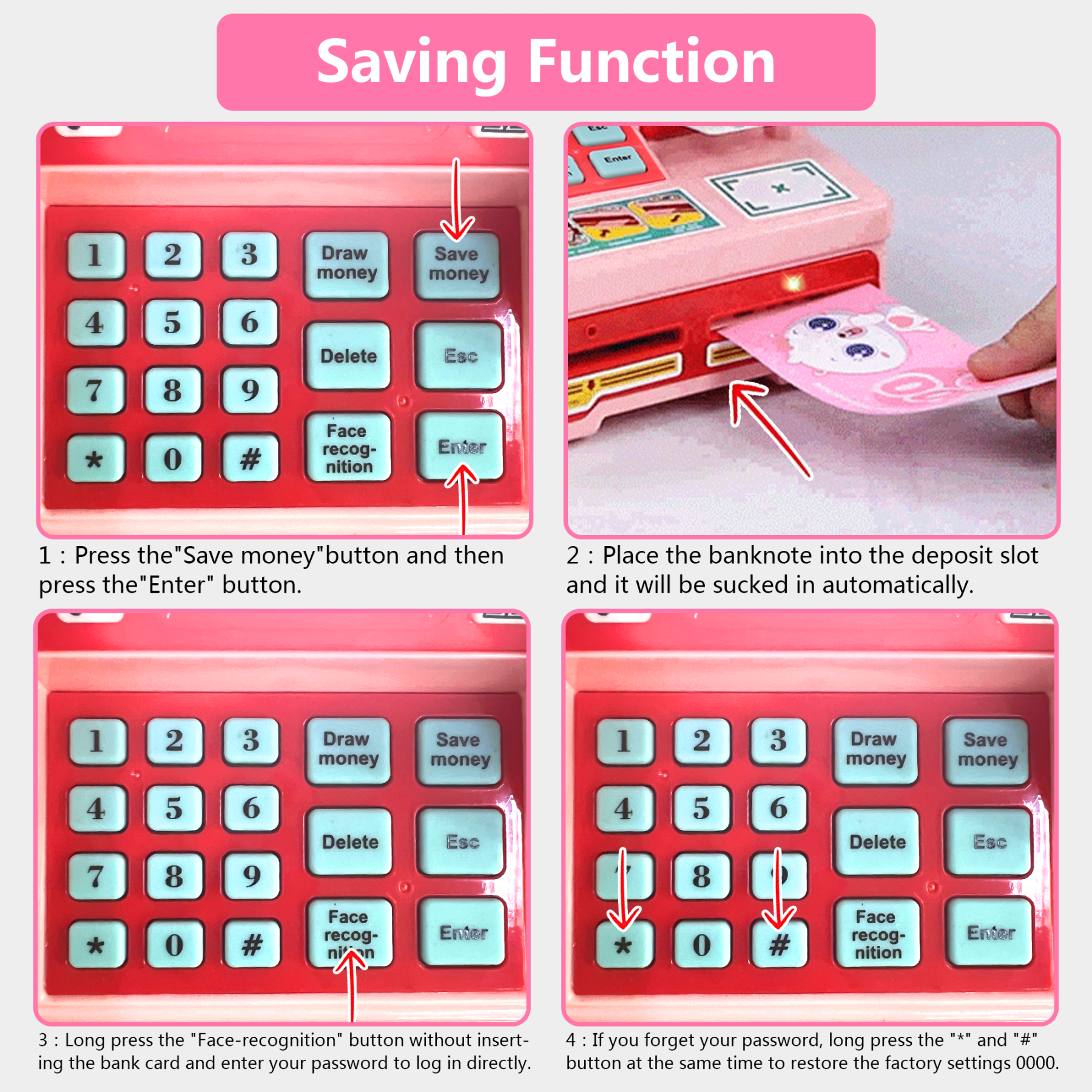 Richgv ATM Savings Bank Machine Toy for Kids, Pretend Play Toy Money Bank with Card Music Sounds, Realistic Kids ATM Machine Piggy Bank Toys for Girls 3-6 Year