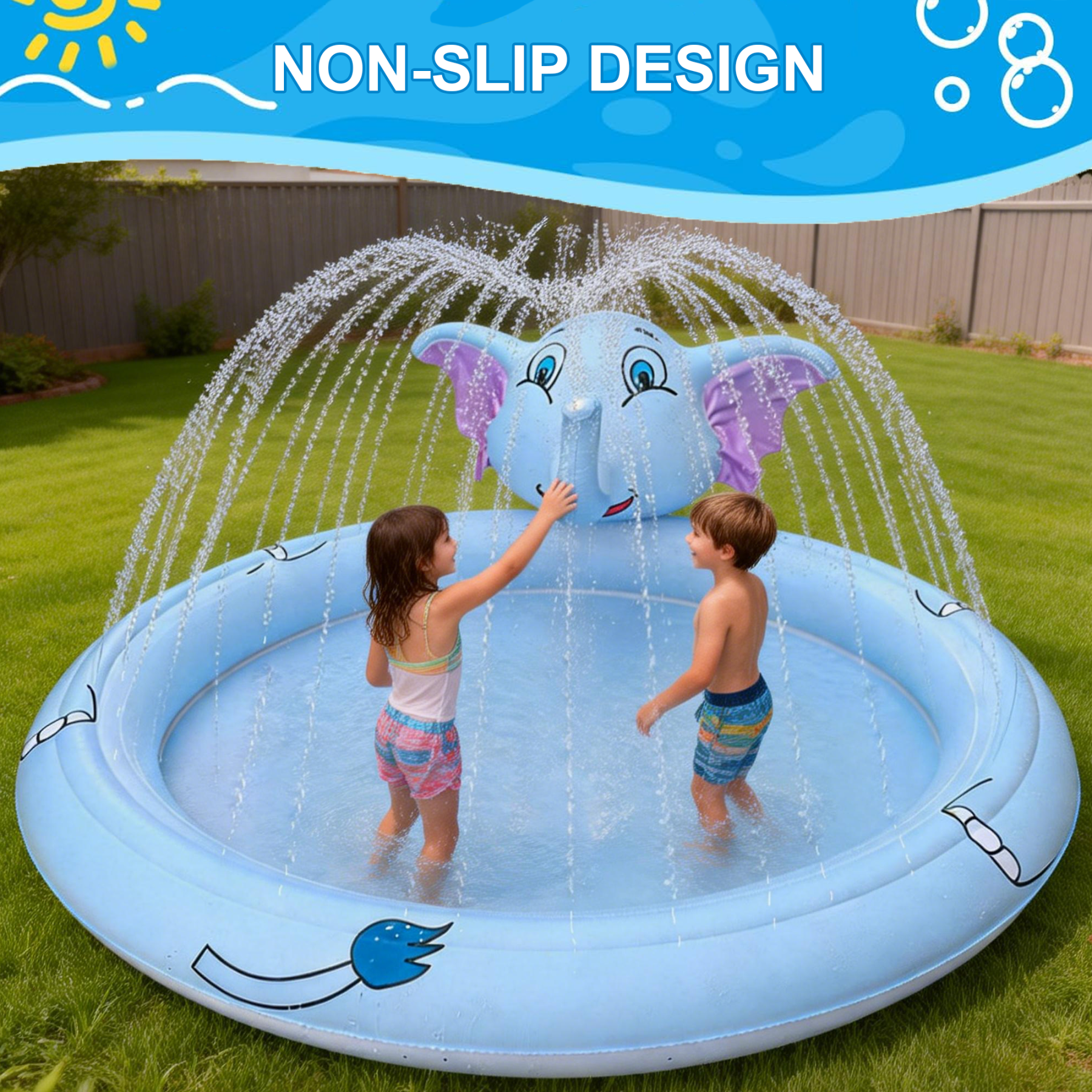 Richgv Splash Pad Sprinkler Play Mat for Kids, 65'' Inflatable Sprinkle Mat Outdoor Water Toys Pool Summer Toys for Toddlers Backyard Water Mat