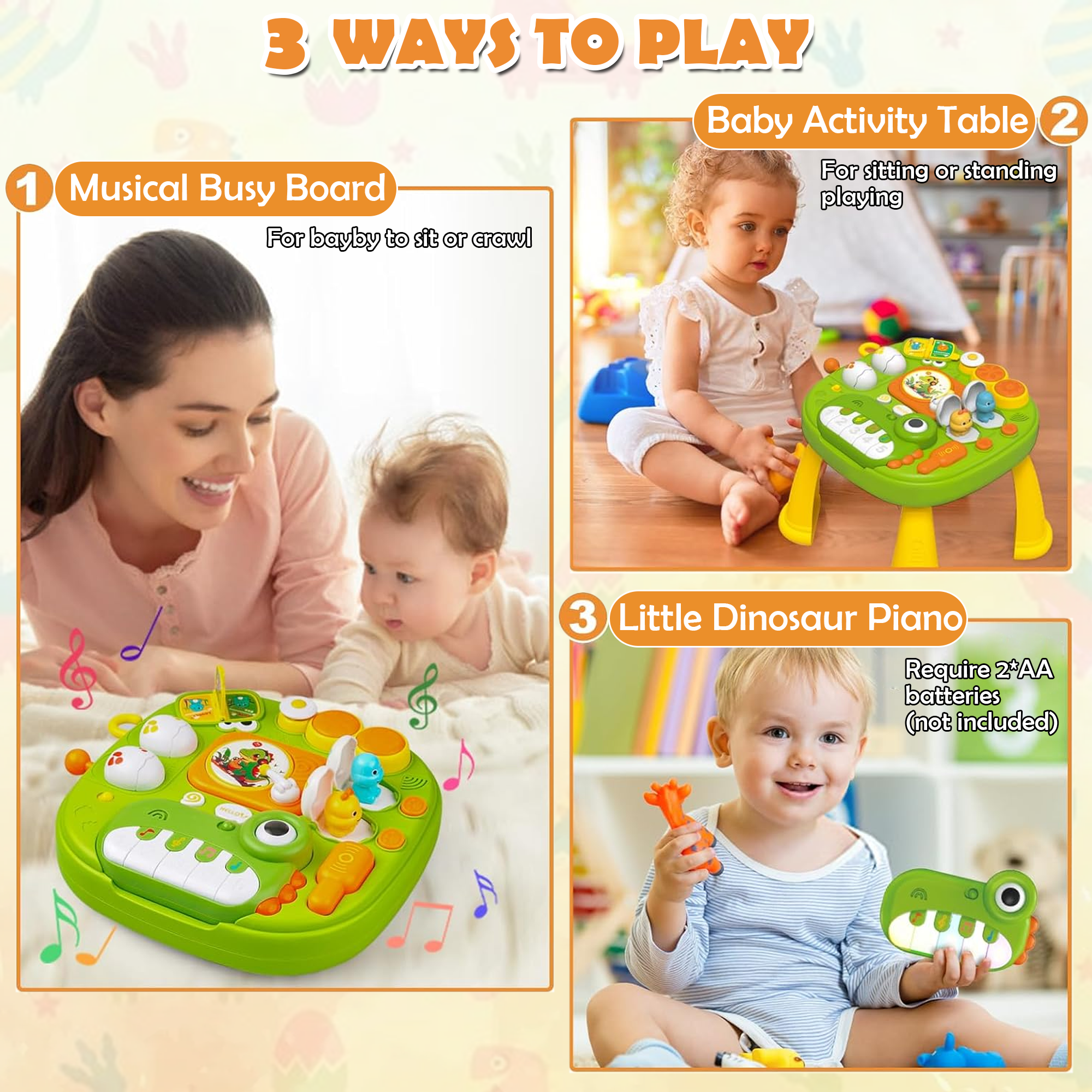 Richgv Baby Activity Center Learning Activity Table, Dinosaur Toy Musical Standing Play Table Baby Toy for 1-3 Year Boys Girls