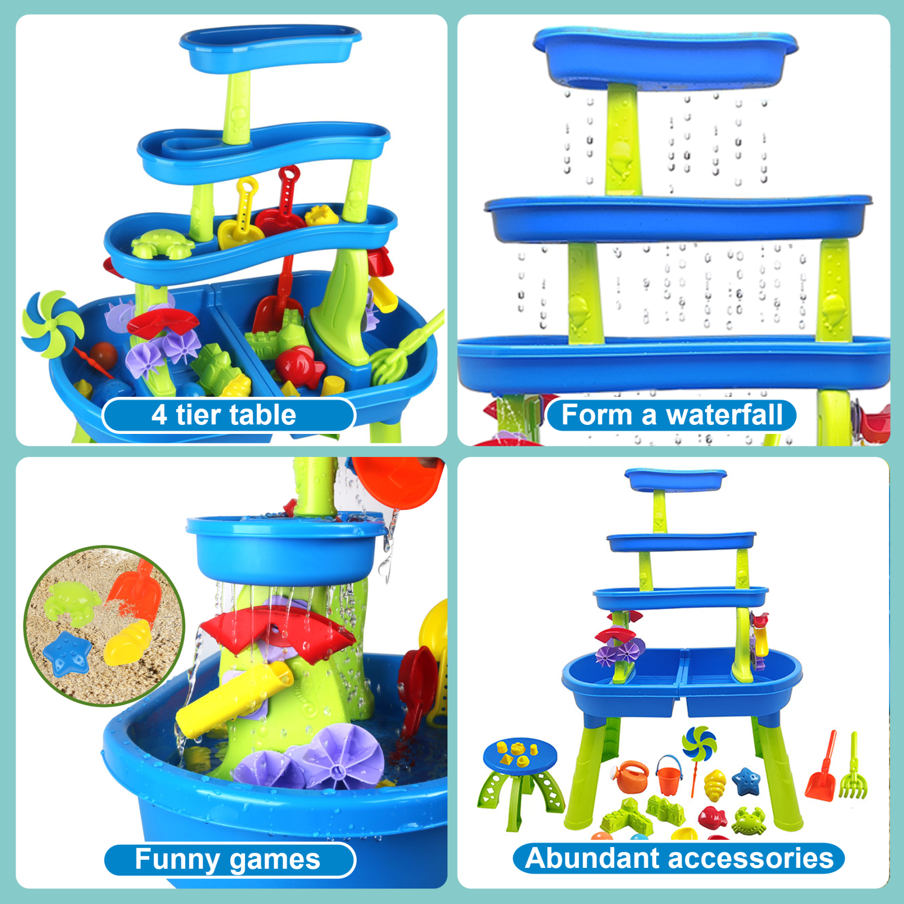 Richgv Sand and Water Table Toy for Kids, 4-Tier Kids Sand and Water Play Table Beach Summer Toys, Outdoor Activity Sensory Play Water Table for Boys Girls