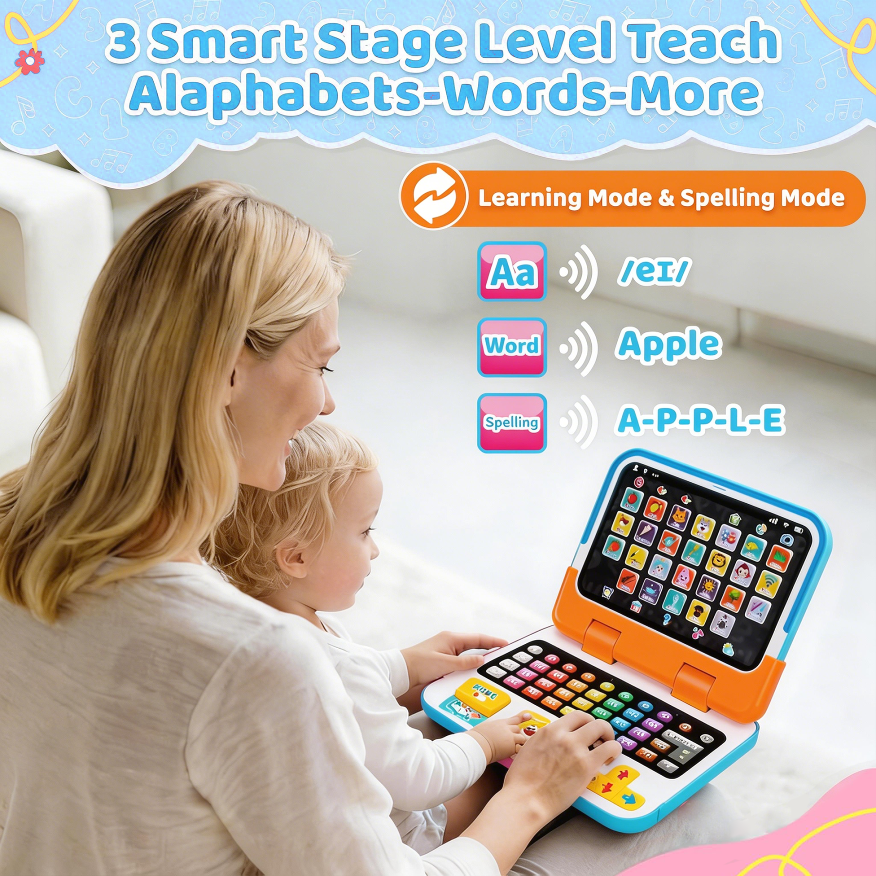Richgv 2-in-1 Learning Toys for 1 Year Old Boys, Learning Laptop & Tablet Educational Montessori Toy Interactive Toys for Boys, Birthday Gift for Boys Girls