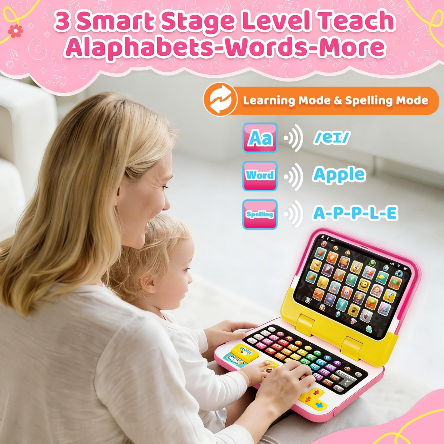 Richgv 2-in-1 Learning Toys for Toddlers, Kids Learning Laptop & Tablet Educational Montessori Toy Interactive Toys for Girls 1-6 Year, Birthday Gift for Girls Boys