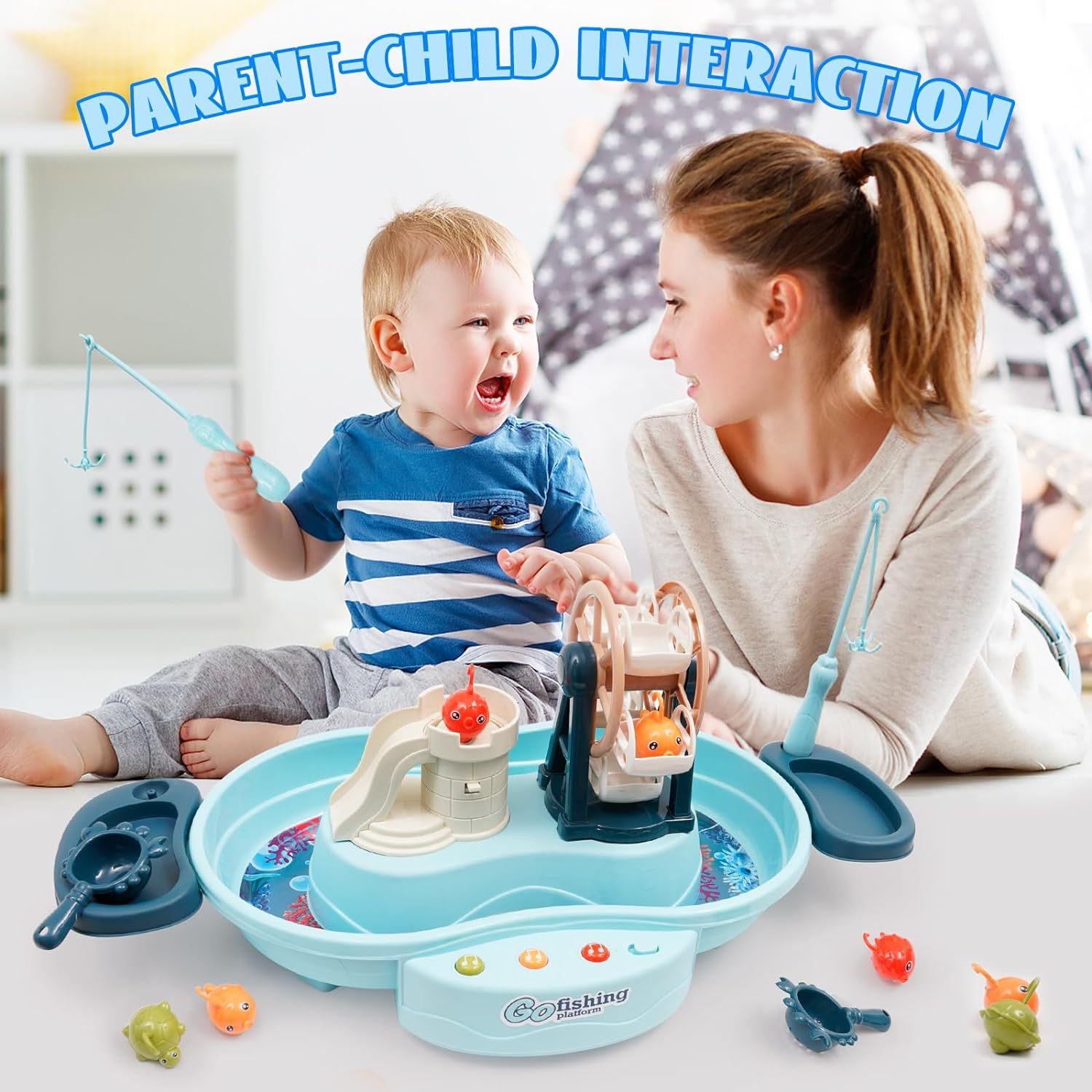Richgv Fishing Toy Water Table, Electronic Musical Fishing Game Board Play Sink Water Toys for Boys Girls 3 4 5 6 Year