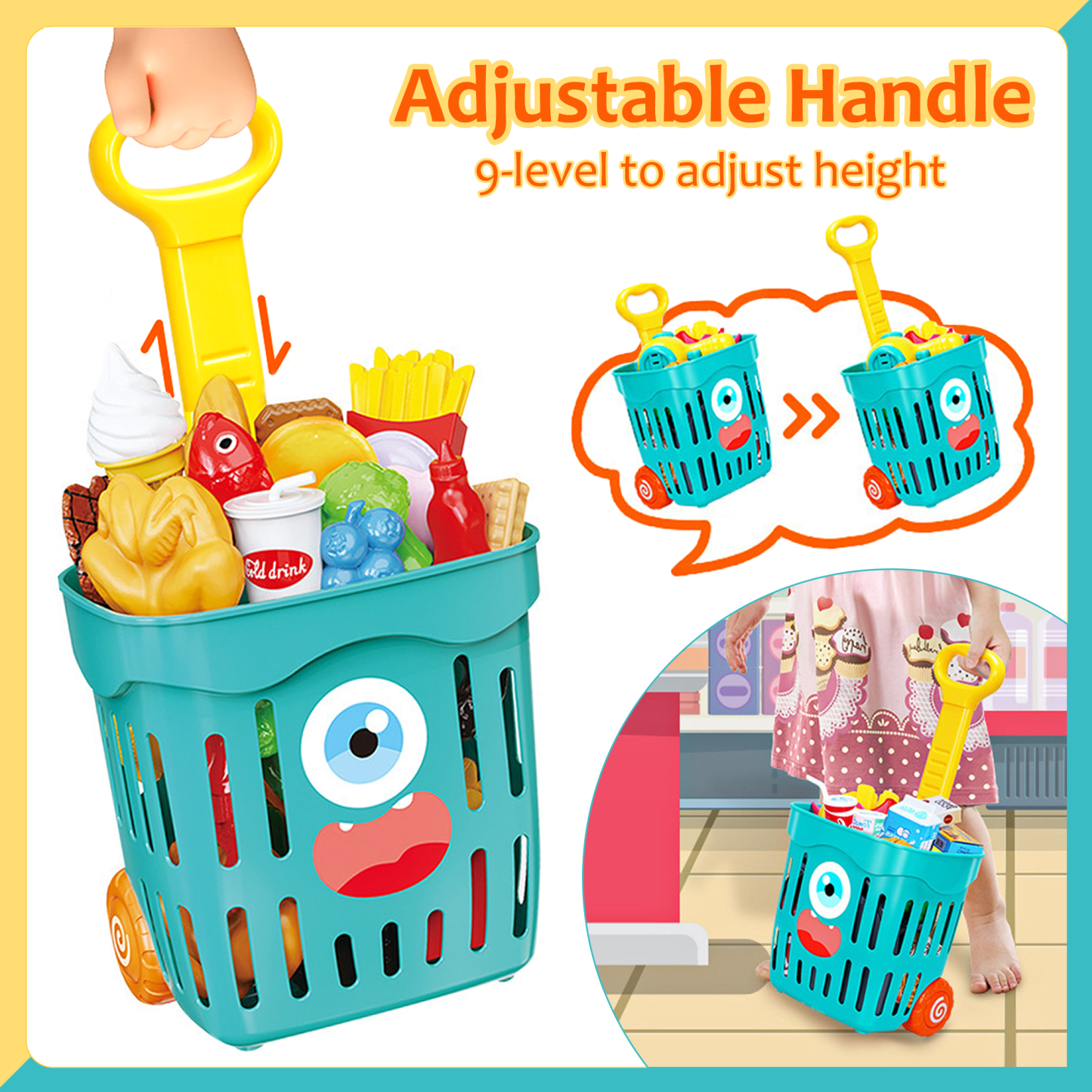 Richgv Cash Register Playset Toys for Kids, Pretend Play Money, Calculator, Scanner, Play Food Learning Toys for Toddlers 3-8, Gifts for Boys Girls