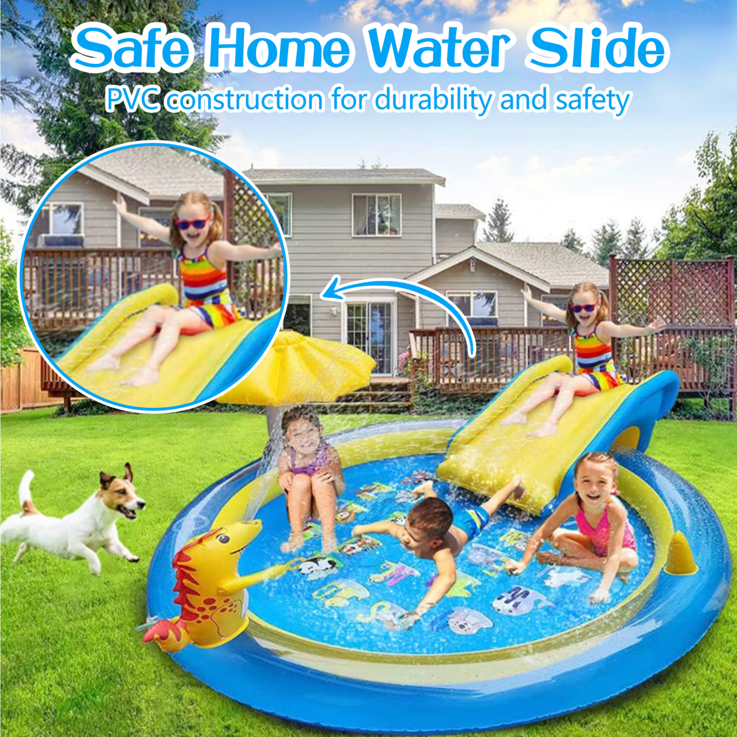 Richgv Splash Pad Sprinkler Play Mat with Slide, 78.7'' Inflatable Sprinkle Mat Outdoor Water Dinosaur Toys Pool Summer Toys Backyard Water Mat