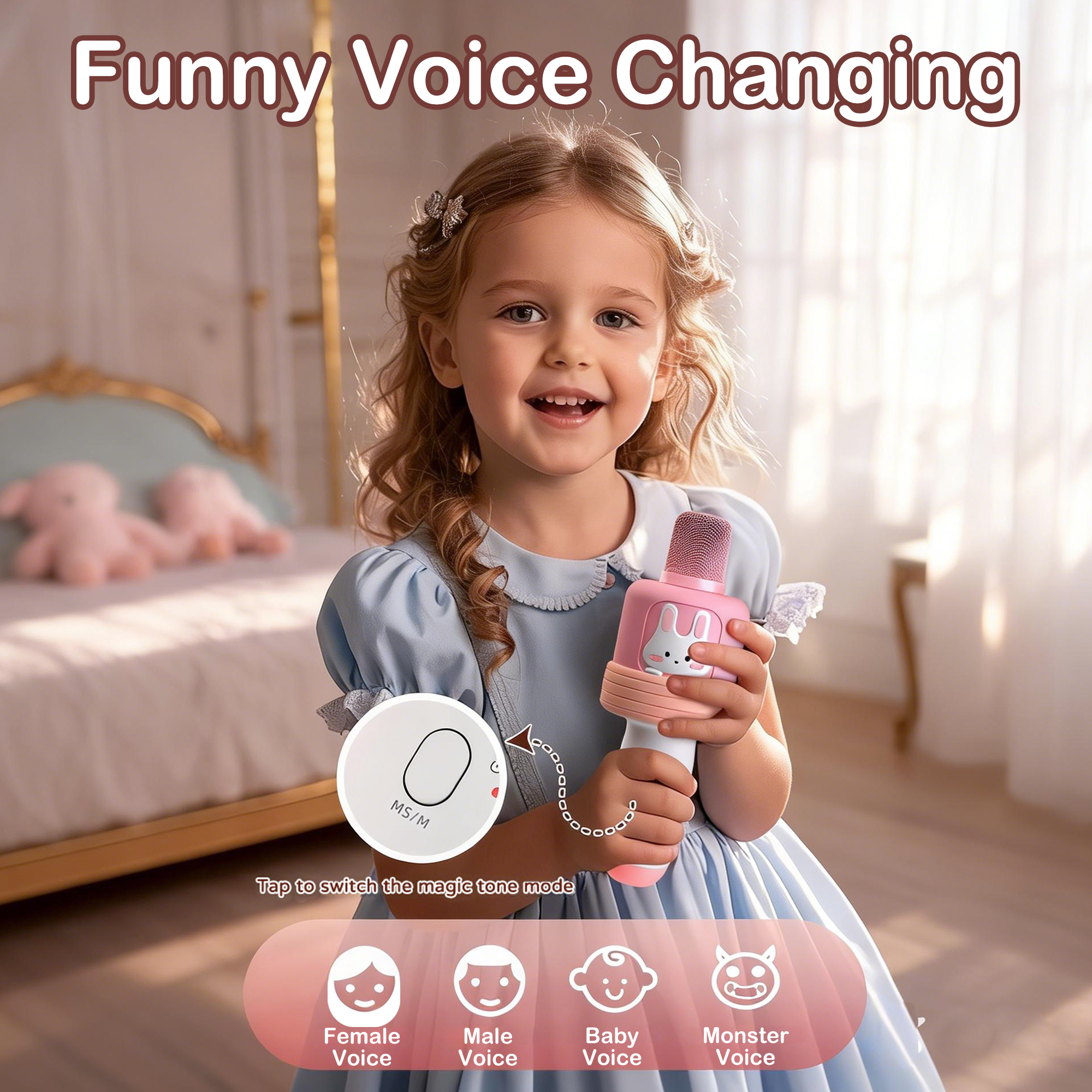 Richgv Kids Karaoke Microphone Toys for Girls 3-6 Years, Handheld Wireless Bluetooth Mic Speaker Machine with LED Light, Kids Toys Birthday Party Gift for Toddlers