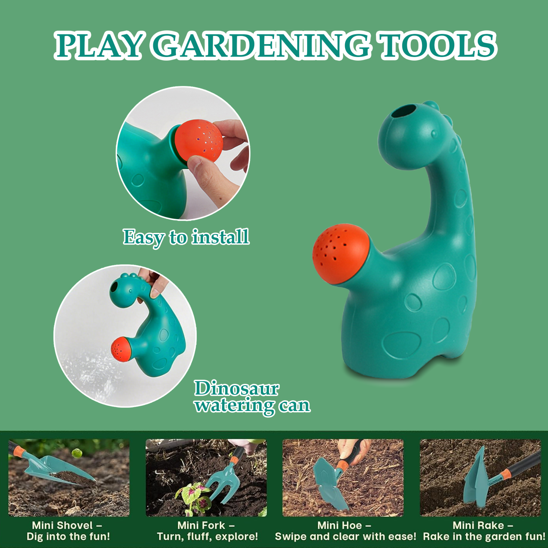 Richgv Kids Gardening Tools Set, 8 Pcs Garden Tools Kit with Watering Can Rake Fork Shovel Apron Storage Bag, Outdoor Toys Gifts for Boys Girls 3-8