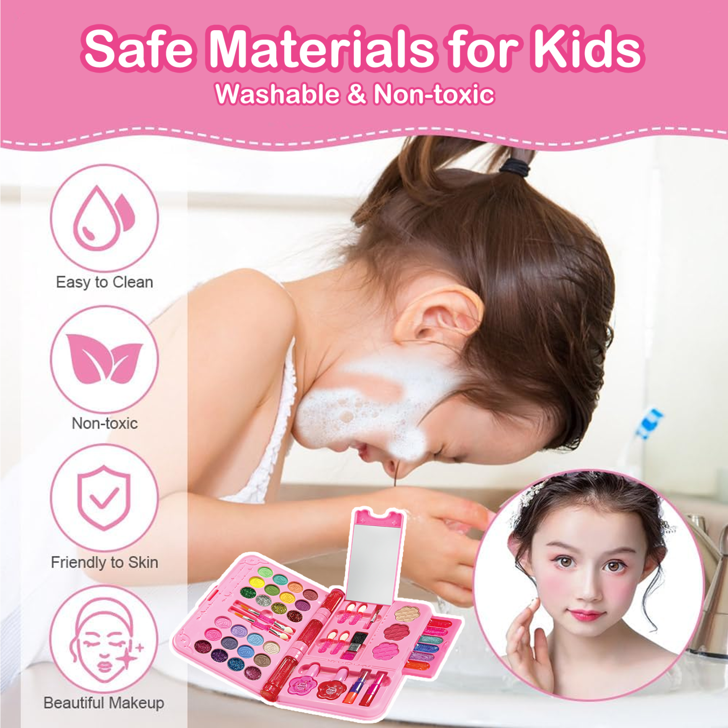 Richgv Girls Makeup Kit, 48 Pcs Play Make Up Toys for Girls 3-6 Year, Real Washable Kids Makeup Set Girls Toys Gifts for Birthday Christmas