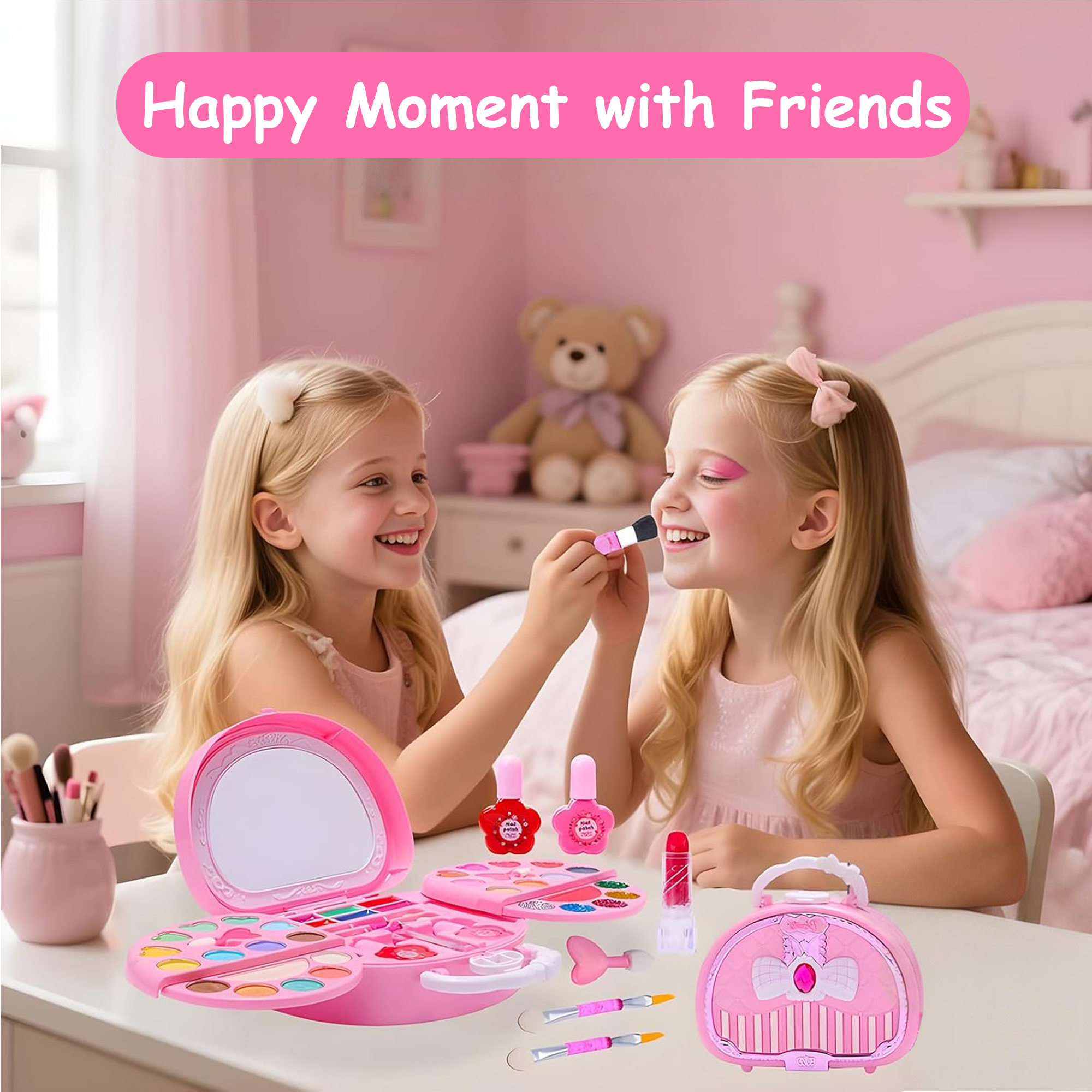 Richgv Kids Makeup Kit for Girls, 45 Pcs Real Washable Makeup Set, Princess Toys Play Make Up Toys for Girls 3-6 Year, Gift for Birthday Christmas