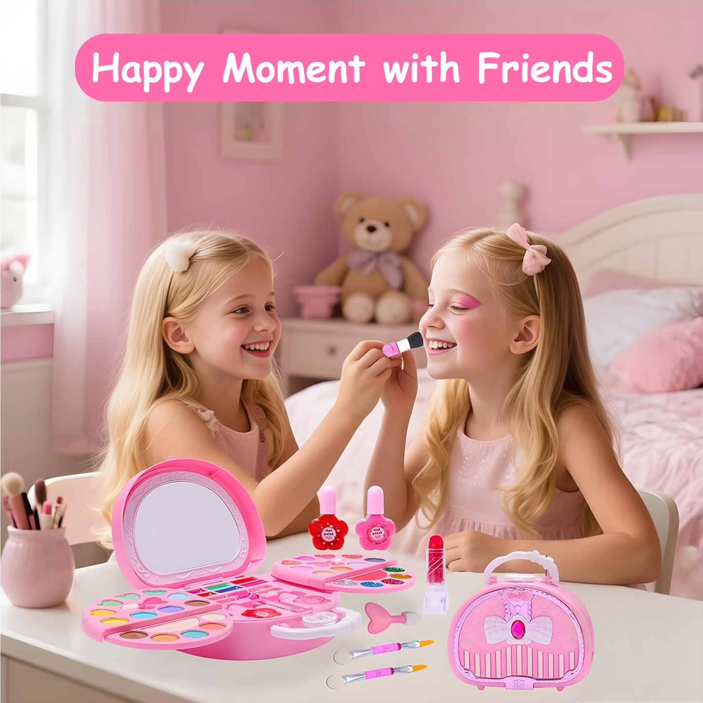Richgv Kids Makeup Kit for Girls, 45 Pcs Real Washable Makeup Set, Princess Toys Play Make Up Toys for Girls 3-6 Year, Gift for Birthday Christmas