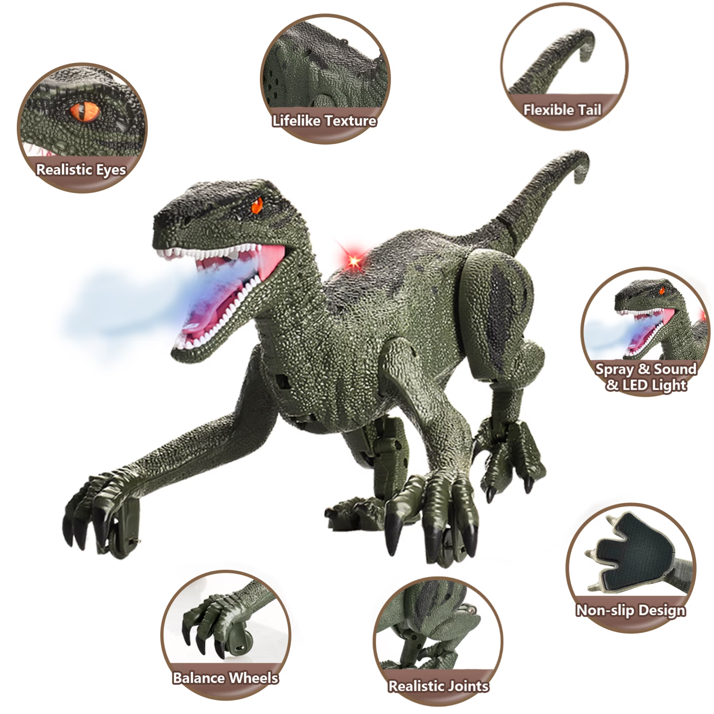 Richgv Remote Light Control Dinosaur Toys for Boys 3-8 Year Old, Light Chasing RC Dinosaur Toys for Kids 3-5, Walking Velociraptor Robot Dinosaur Toys with Spraying Roaring