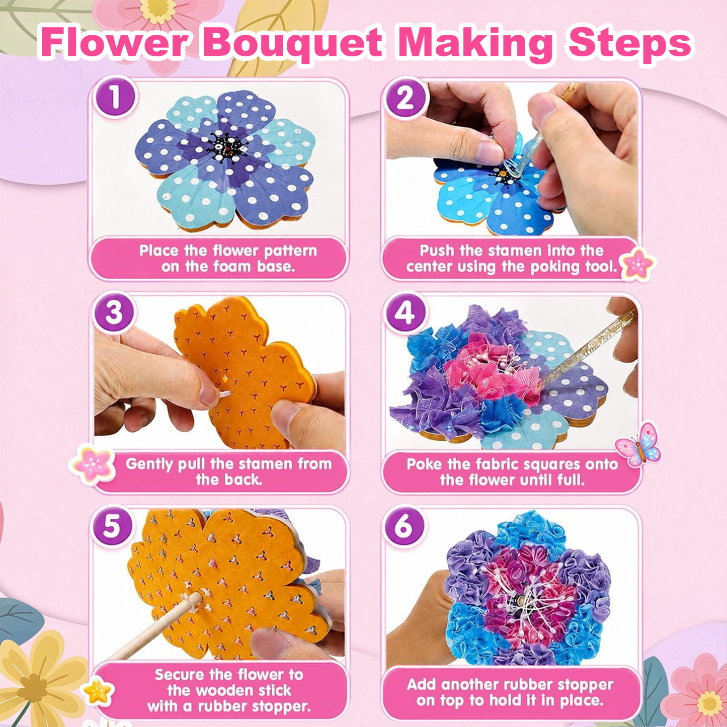 Richgv Poke in Art for Kids, Flower Bouquet Art and Craft Kit Toys for Girls 3-6 Year, DIY Decoration Birthday Gift for Girls Boys