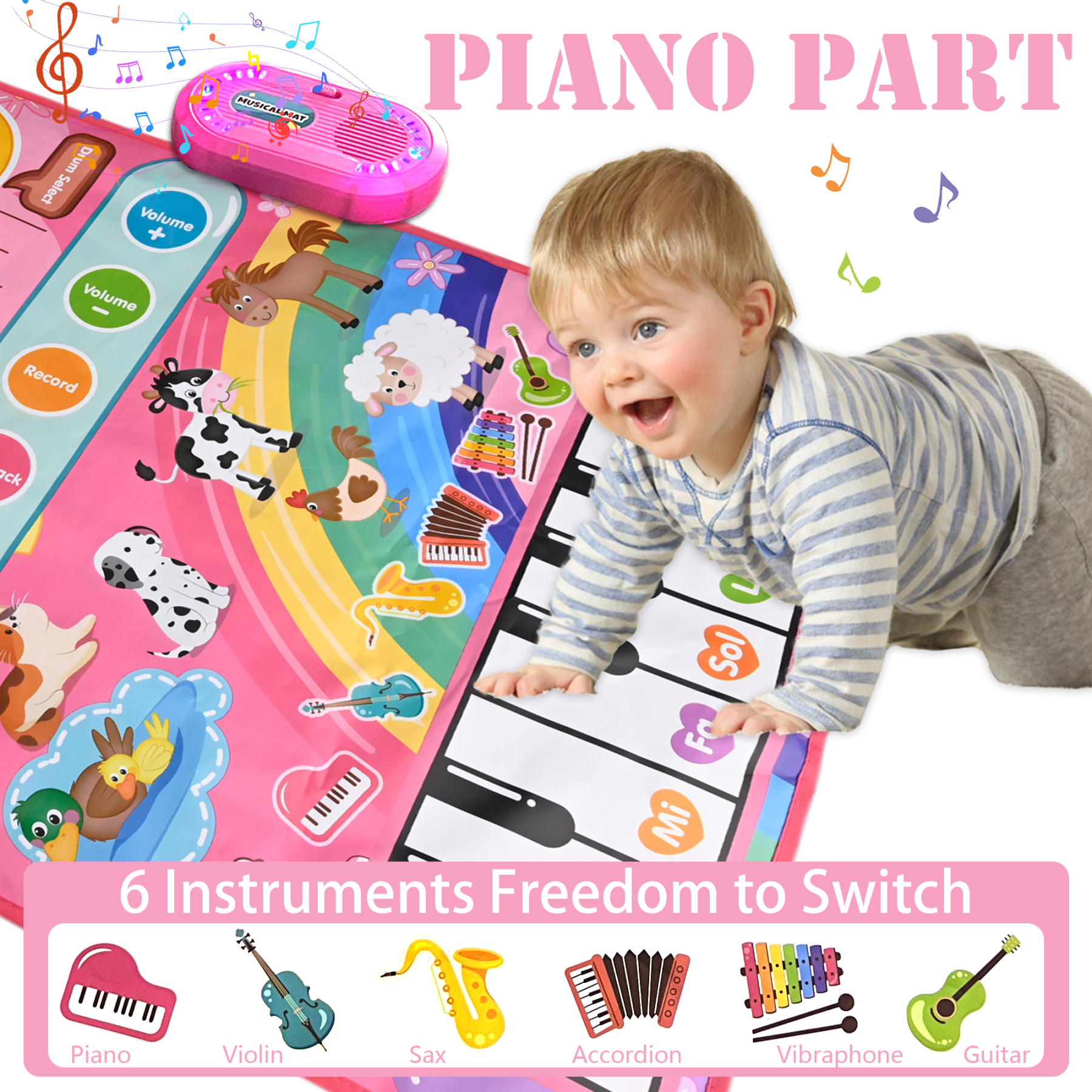 Richgv 3 in 1 Musical Toys Baby Toys for 1 Year Girls Boys, 12 Month Toy Gift Toddler Piano Drum Mat with 2 Sticks