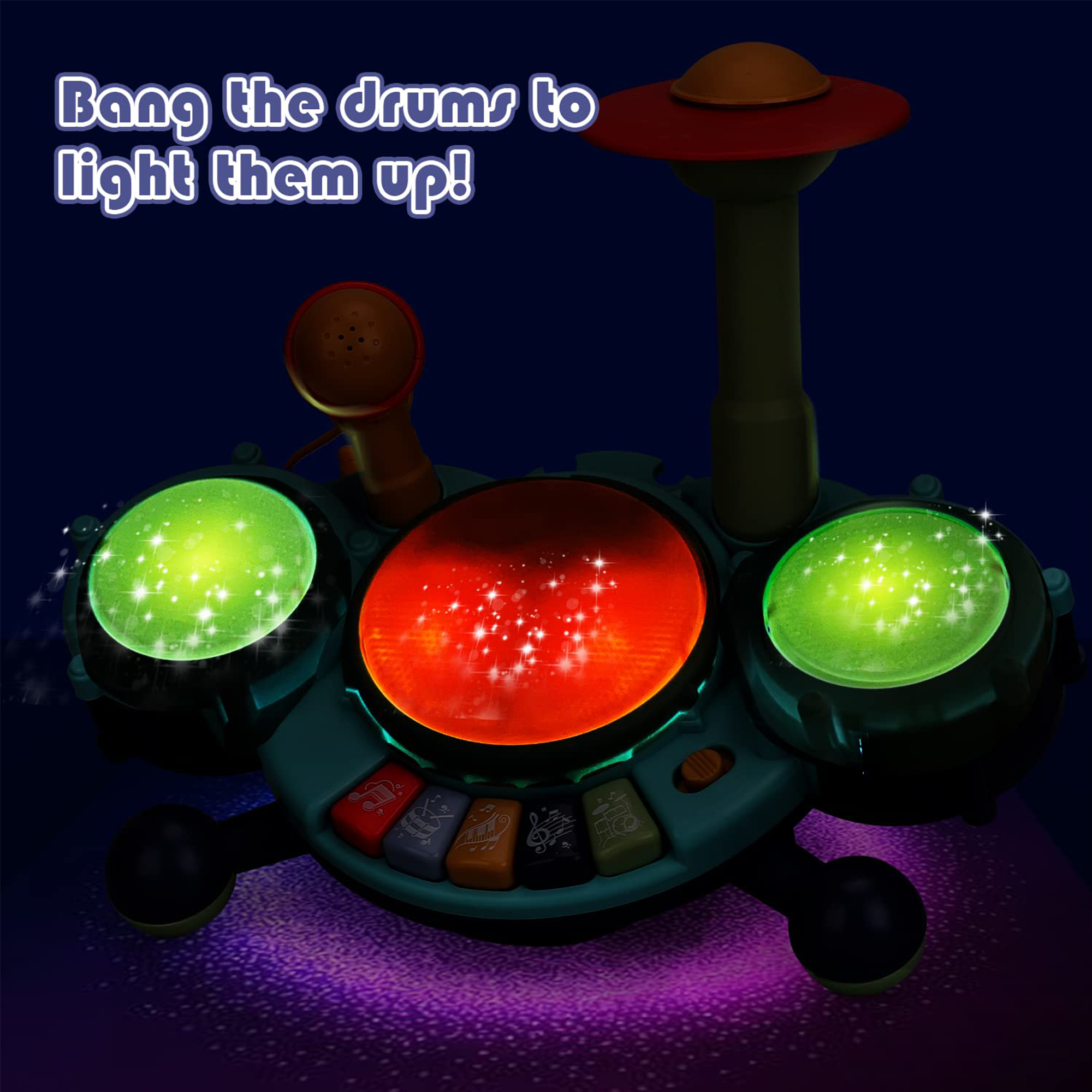 Richgv Kids Drum Set Musical Toys for 1 Year Old Boys Girls, Baby Educational Instruments with Piano Microphone, Light Up Learning Toys for Toddlers