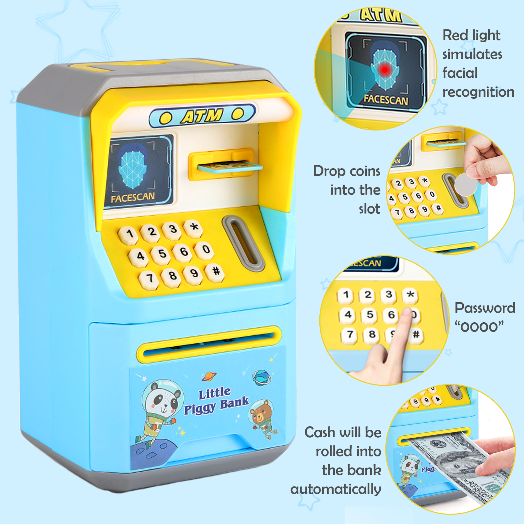 Richgv ATM Piggy Bank for Kids, Electronic Money Bank ATM Savings Bank Machine Toy for Toddlers 3-6 Years, Kids Toys ATM Machine with Sounds Handle