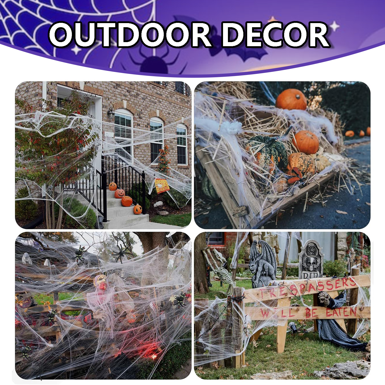 Richgv Spider Webs 1000 sqft Halloween Decoration with 100 Fake Spiders, Super Stretch Cobwebs for Halloween Indoor Outdoor Party Supplies