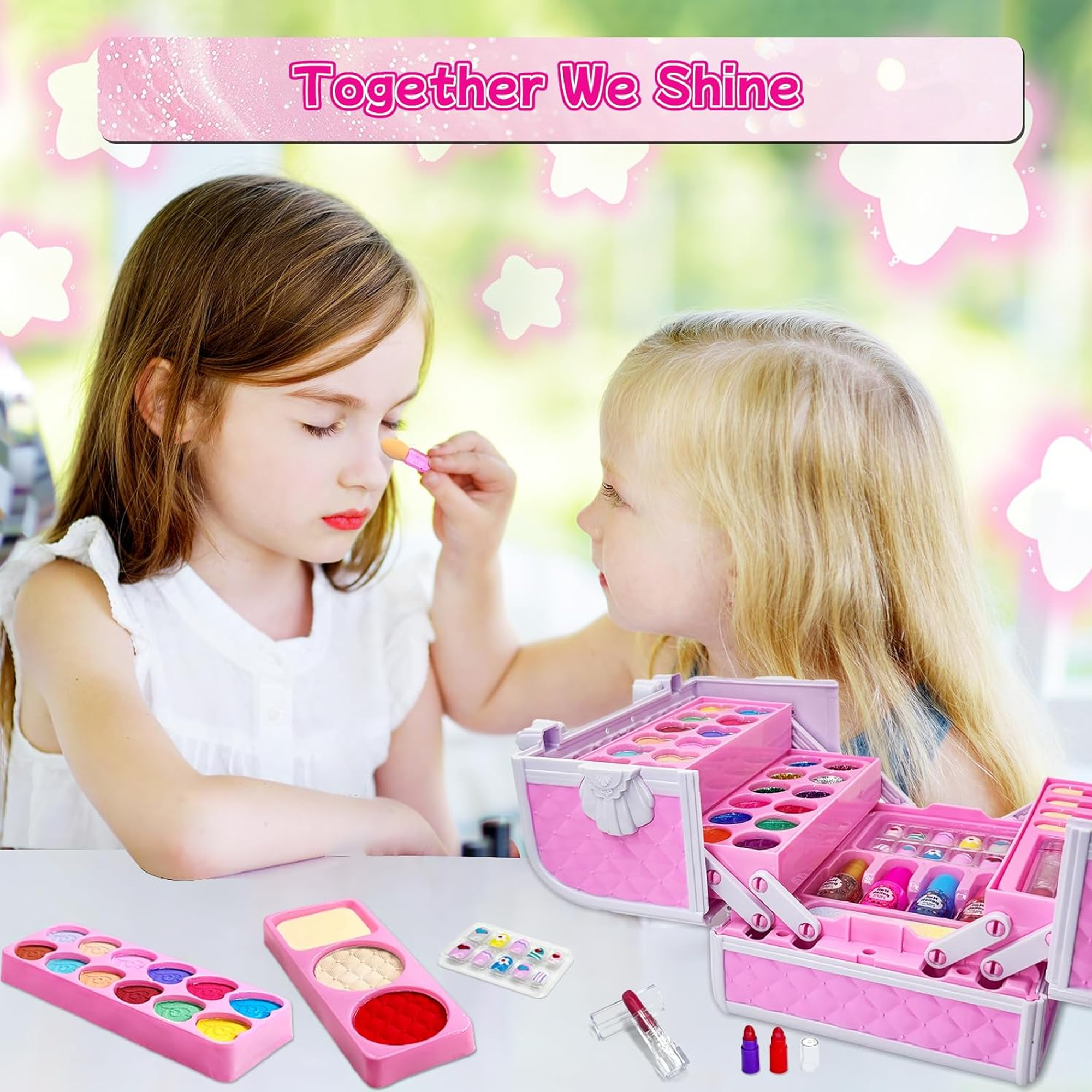 Richgv Kids Makeup Kit for Girls, 55Pcs Washable Makeup Set Toys for 3-6 Year Girls with Real Cosmetic Nail Art Kits, Gift for Christmas Birthday