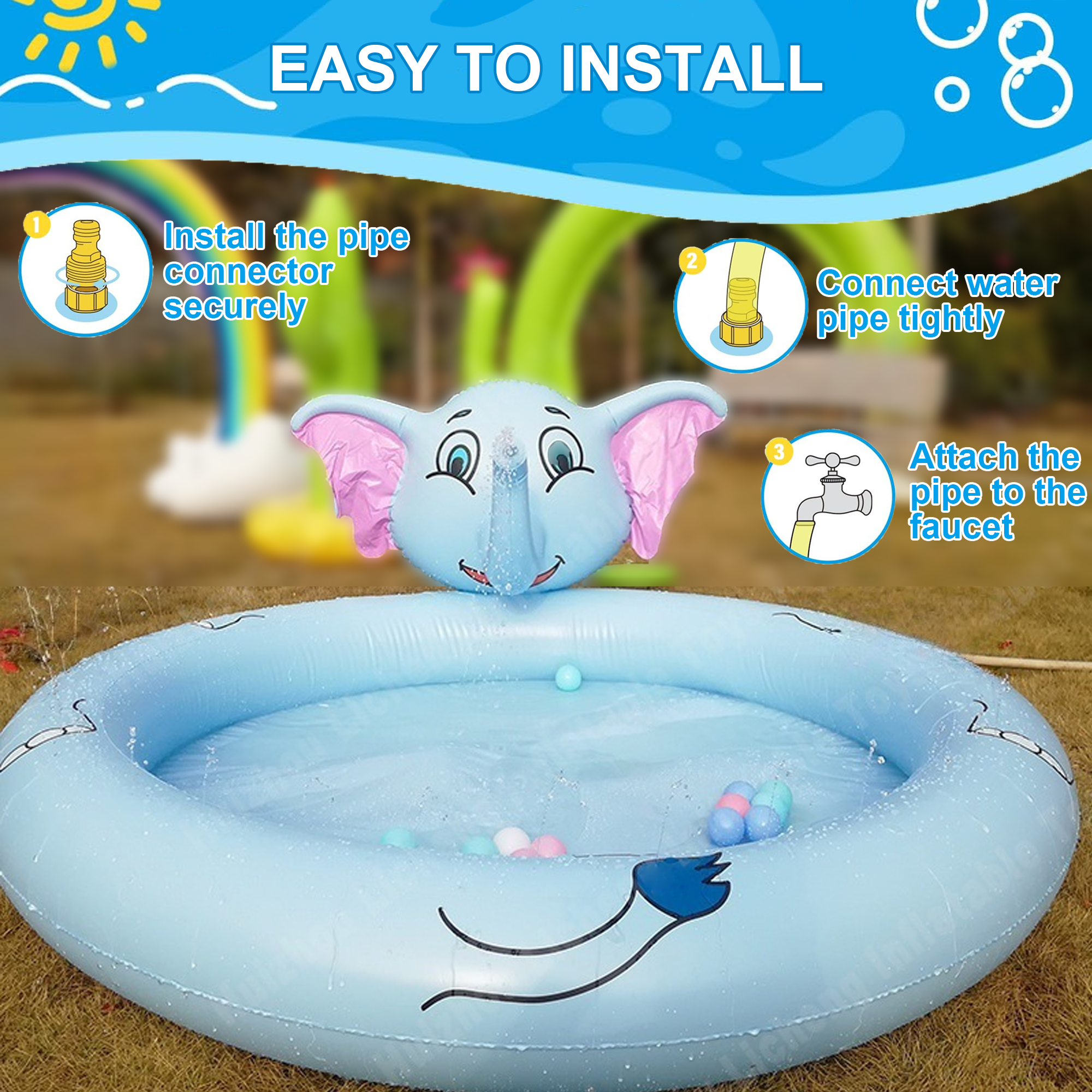 Richgv Splash Pad Sprinkler Play Mat for Kids, 65'' Inflatable Sprinkle Mat Outdoor Water Toys Pool Summer Toys for Toddlers Backyard Water Mat
