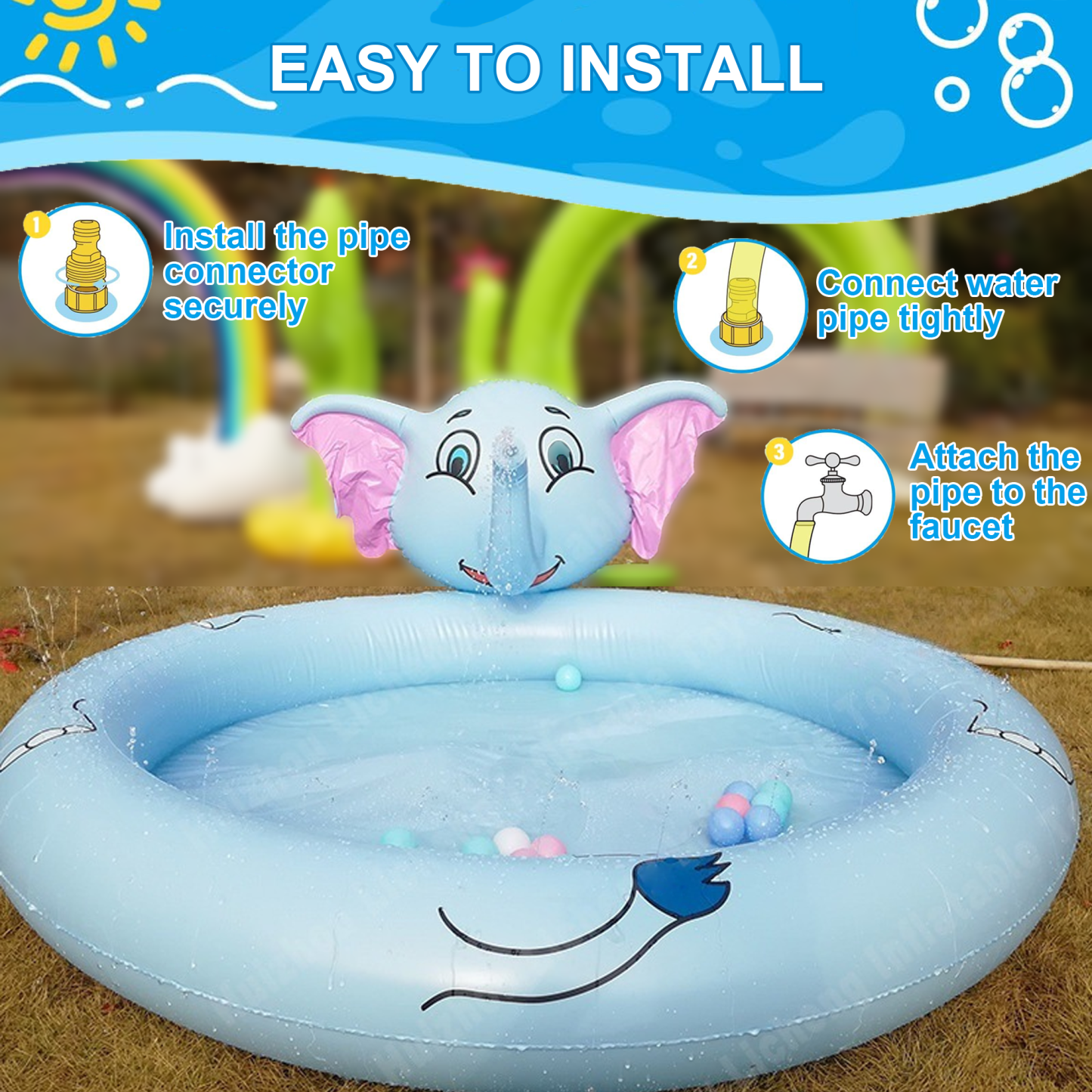 Richgv Splash Pad Sprinkler Play Mat for Kids, 65'' Inflatable Sprinkle Mat Outdoor Water Toys Pool Summer Toys for Toddlers Backyard Water Mat
