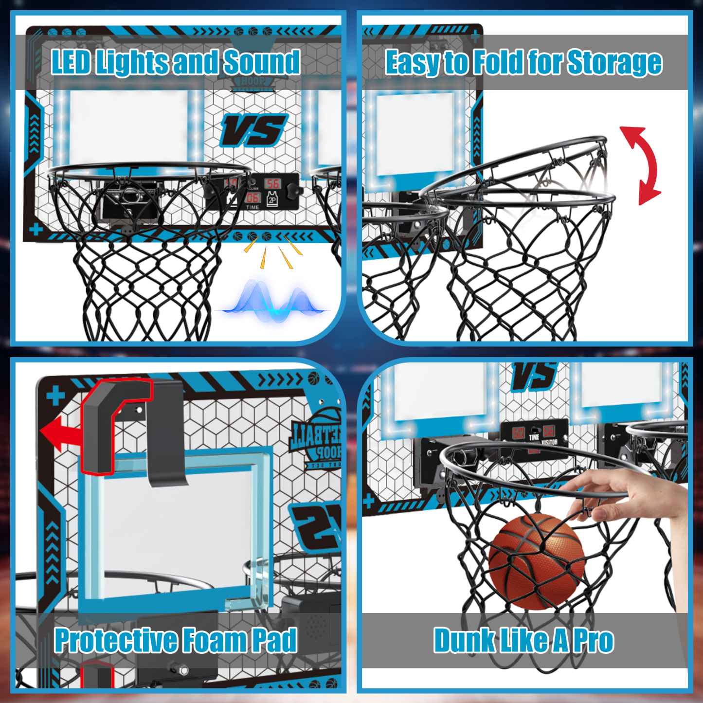 Richgv Double Shot Basketball Hoop for Kids, Indoor 2 Player Basketball Hoop with Electronic Scoreboard, 2 Balls