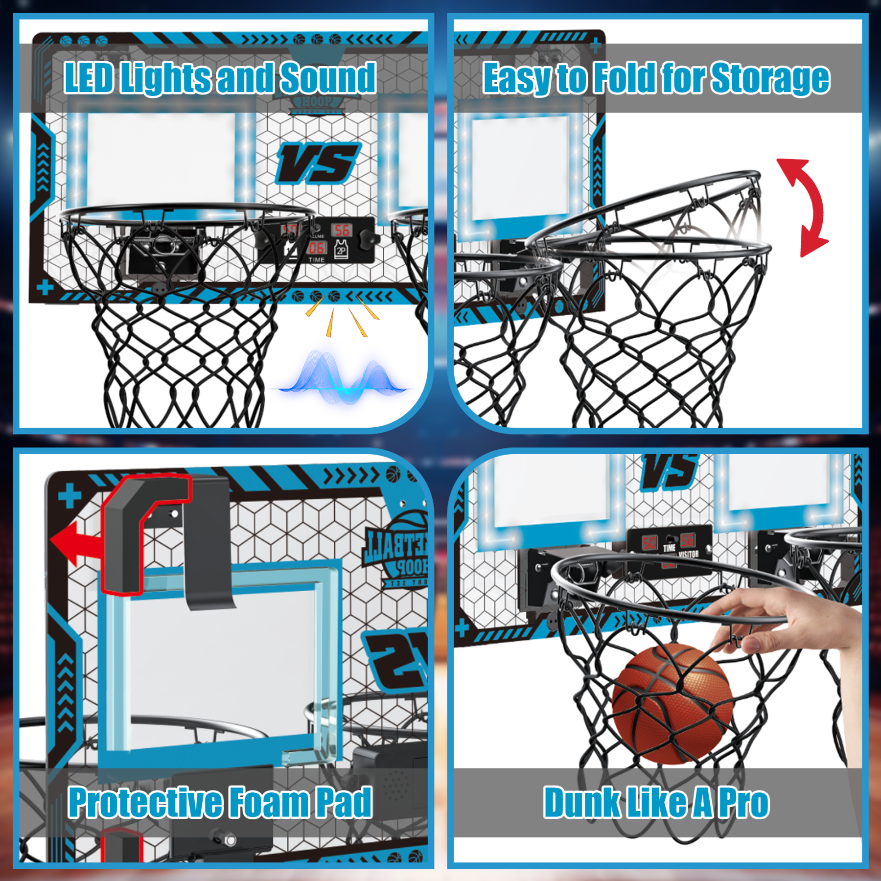 Richgv Double Shot Basketball Hoop for Kids, Indoor 2 Player Basketball Hoop with Electronic Scoreboard, 2 Balls