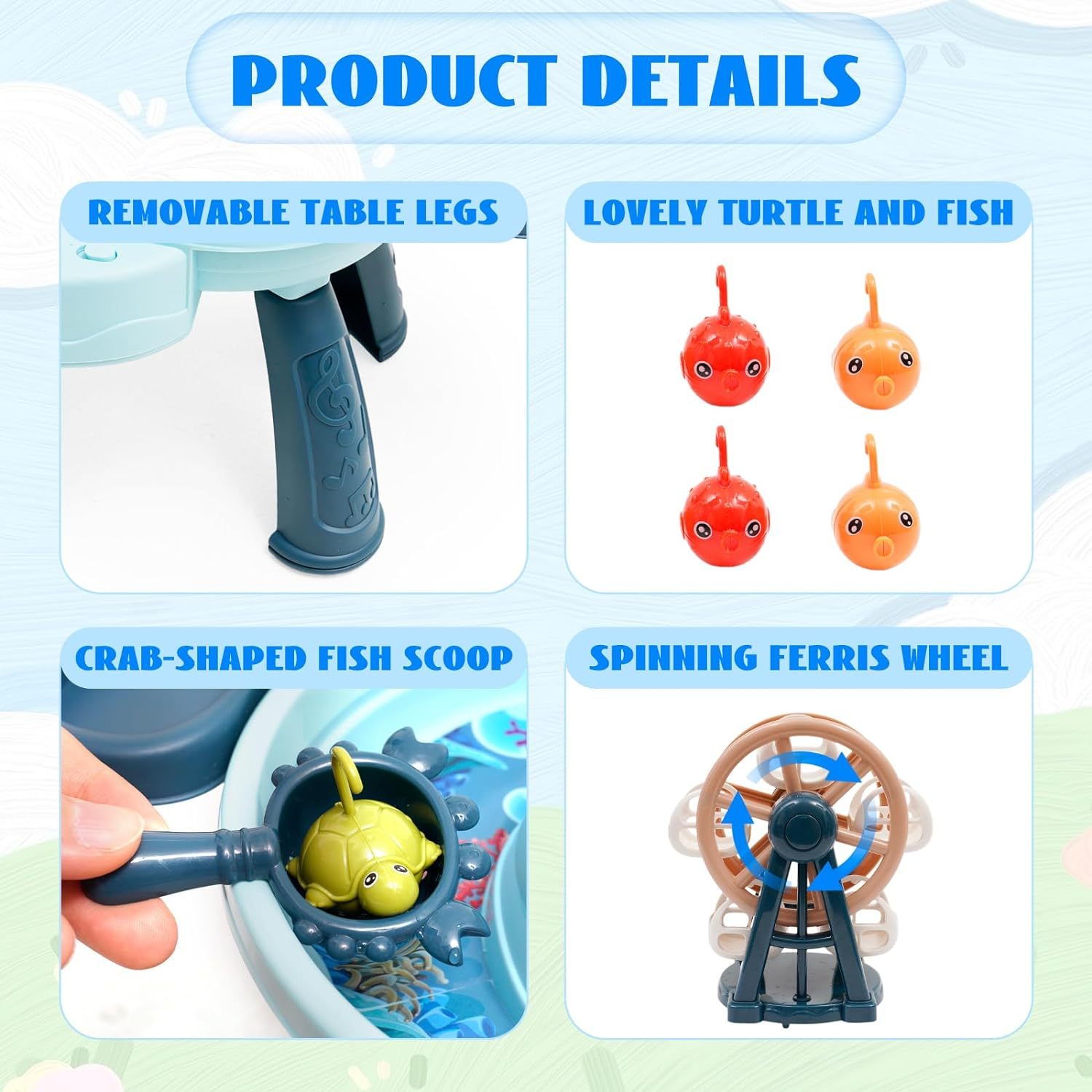 Richgv Fishing Toy Water Table, Electronic Musical Fishing Game Board Play Sink Water Toys for Boys Girls 3 4 5 6 Year