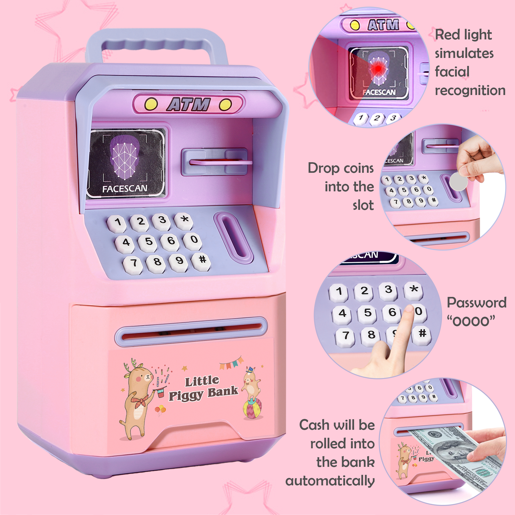 Richgv Piggy Bank for Kids, ATM Savings Bank Machine Electronic Money Bank Toy for Toddlers, Kids Piggy Bank Toy ATM Machine with Sounds Card Handle