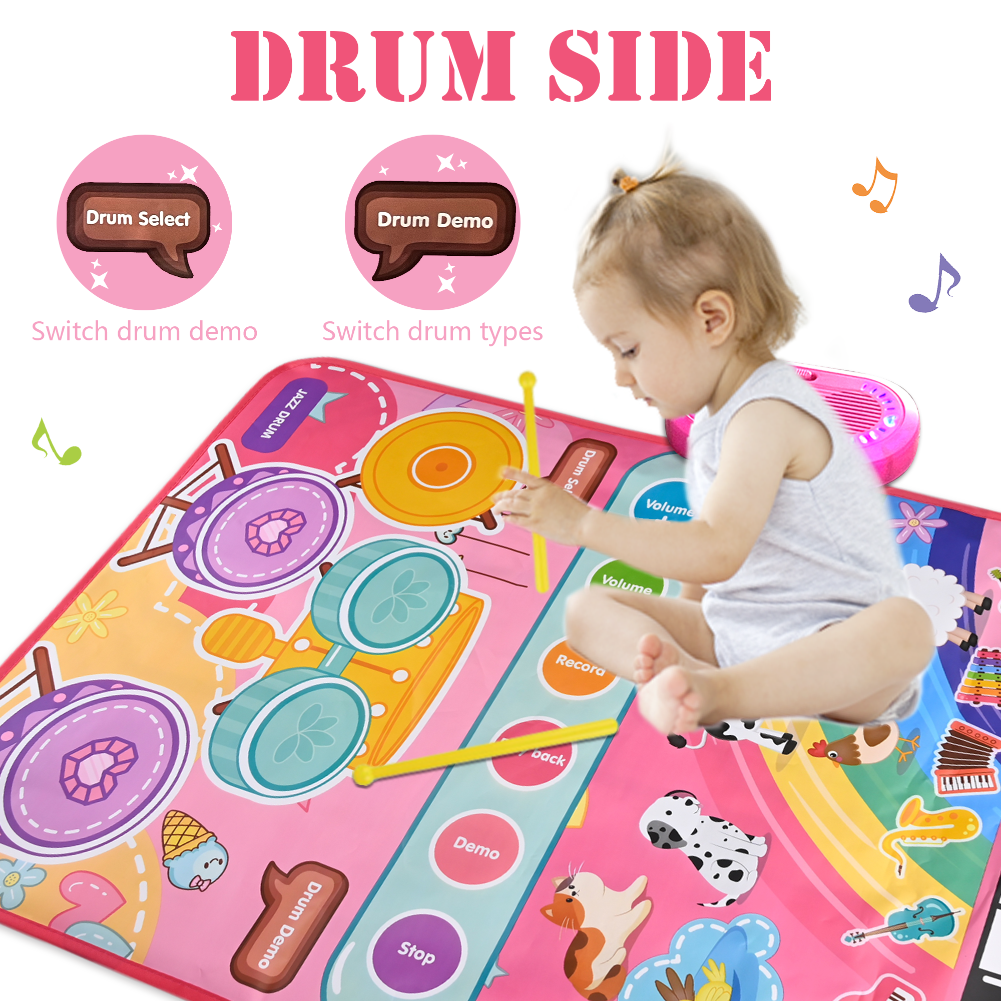 Richgv 3 in 1 Musical Toys Baby Toys for 1 Year Girls Boys, 12 Month Toy Gift Toddler Piano Drum Mat with 2 Sticks