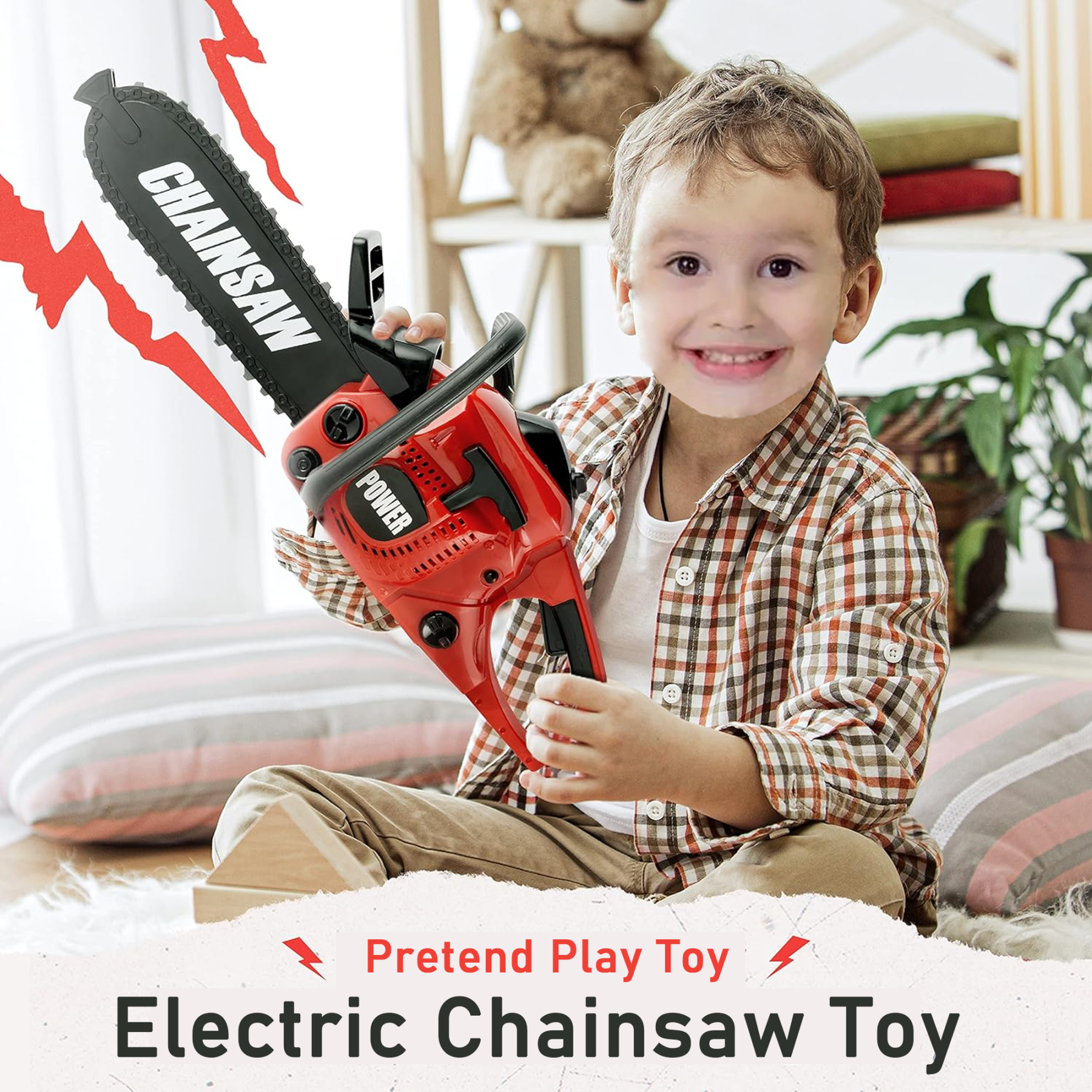Richgv Toy Chainsaw for Kids, Pretend Play Tool Toy for Kids 3 4 5 6 Year, Home Tool Kit with Realistic Sound Outdoor Gardening Toys Chainsaw Toy for Boys Girls