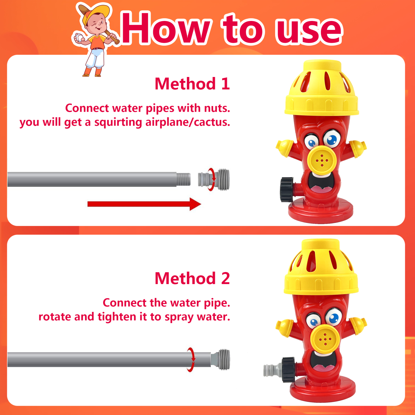 Richgv Water Spray Sprinkler Toys with Baseball Play Set, Outdoor Summer Kids Toys Attaches to Garden Hose Backyard Splashing Toys for Boys Girls