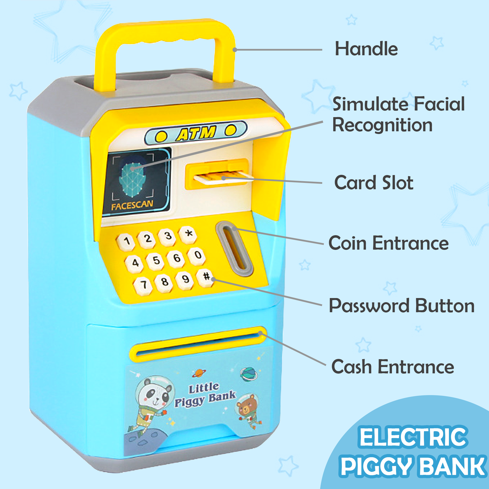 Richgv ATM Piggy Bank for Kids, Electronic Money Bank ATM Savings Bank Machine Toy for Toddlers 3-6 Years, Kids Toys ATM Machine with Sounds Handle