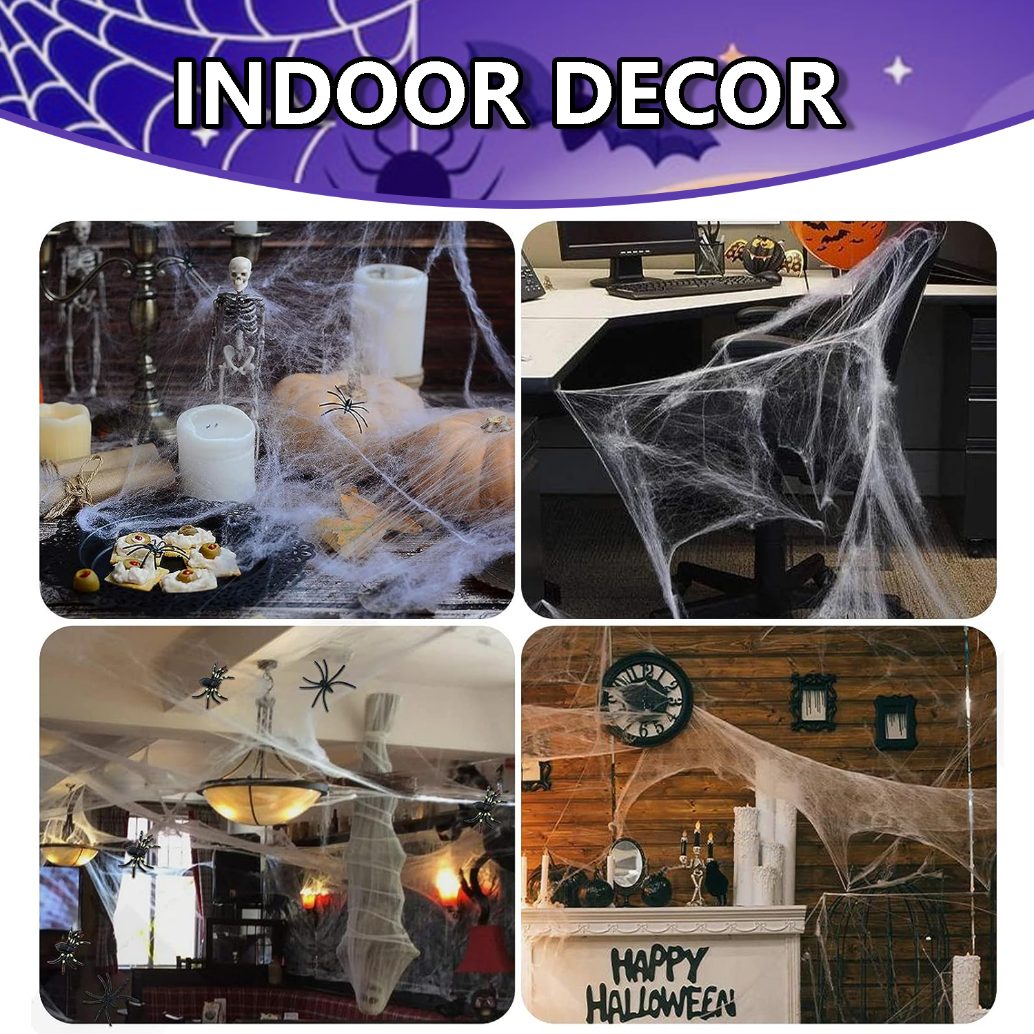 Richgv Spider Webs 1000 sqft Halloween Decoration with 100 Fake Spiders, Super Stretch Cobwebs for Halloween Indoor Outdoor Party Supplies