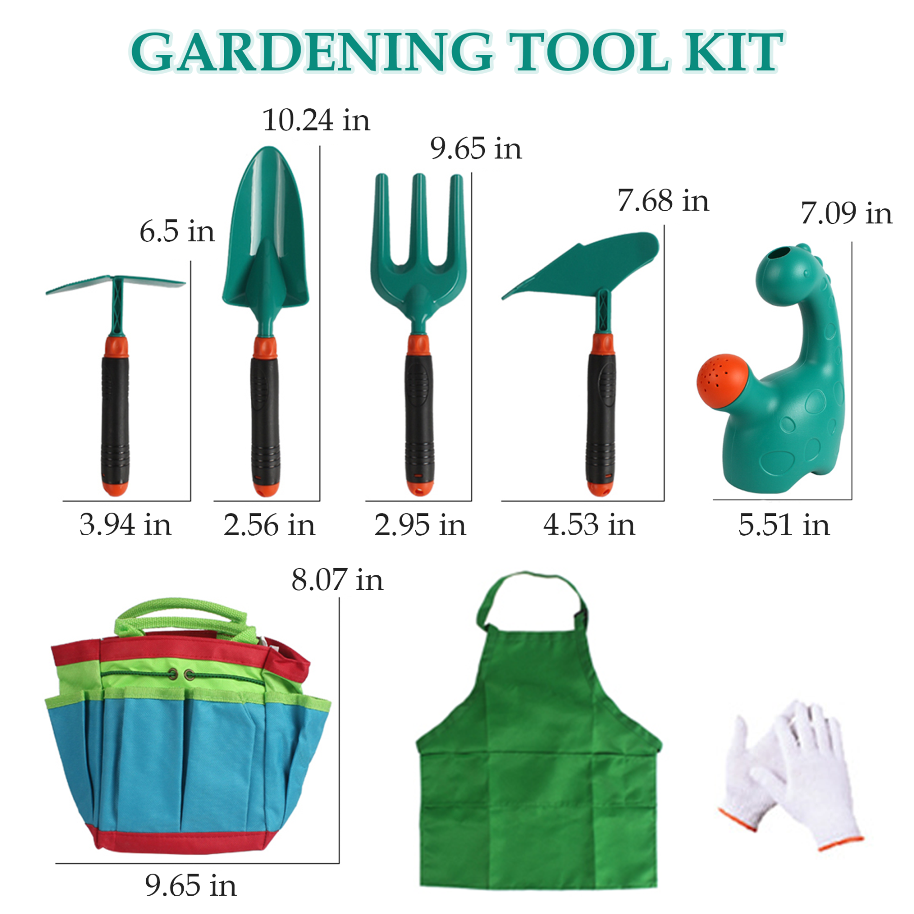 Richgv Kids Gardening Tools Set, 8 Pcs Garden Tools Kit with Watering Can Rake Fork Shovel Apron Storage Bag, Outdoor Toys Gifts for Boys Girls 3-8