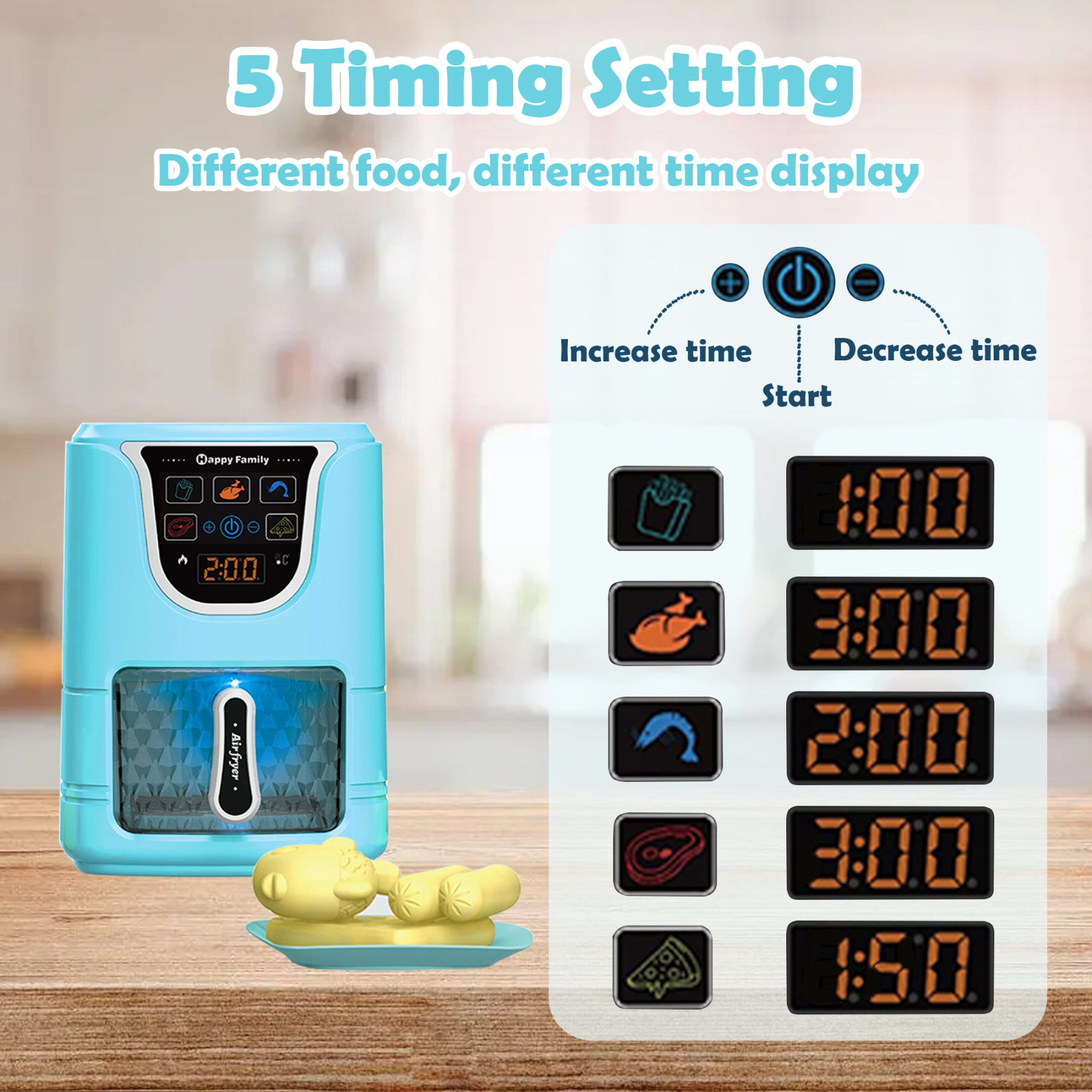 Richgv Kids Play Kitchen Air Fryer with Color Changing Play Food, Pretend Play Kitchen Cooking Accessories Toys for Kids Girls Boys Age 3-6