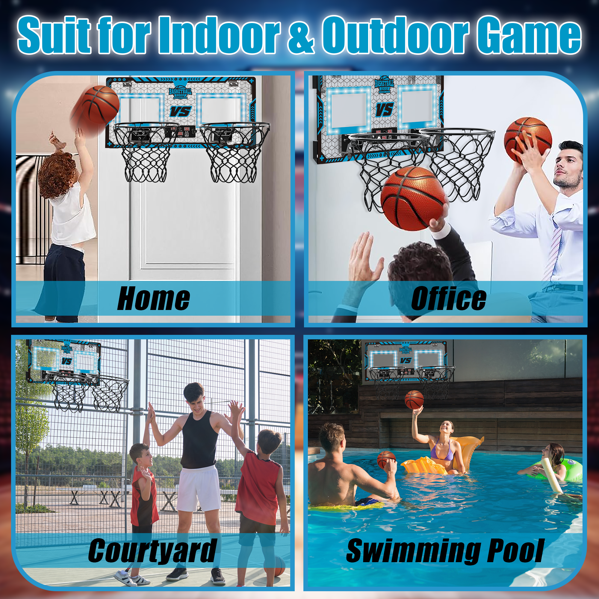 Richgv Double Shot Basketball Hoop for Kids, Indoor 2 Player Basketball Hoop with Electronic Scoreboard, 2 Balls