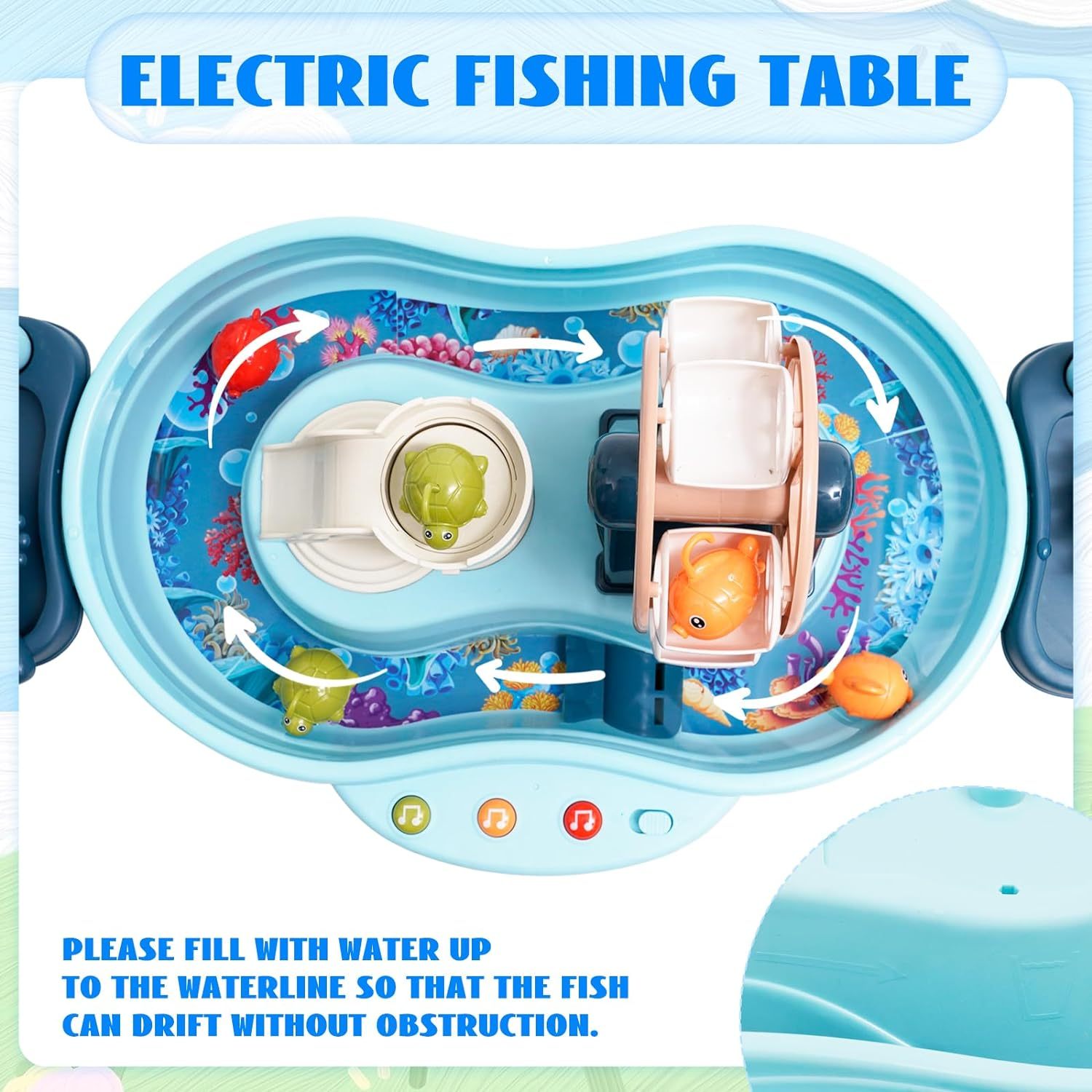 Richgv Fishing Toy Water Table, Electronic Musical Fishing Game Board Play Sink Water Toys for Boys Girls 3 4 5 6 Year