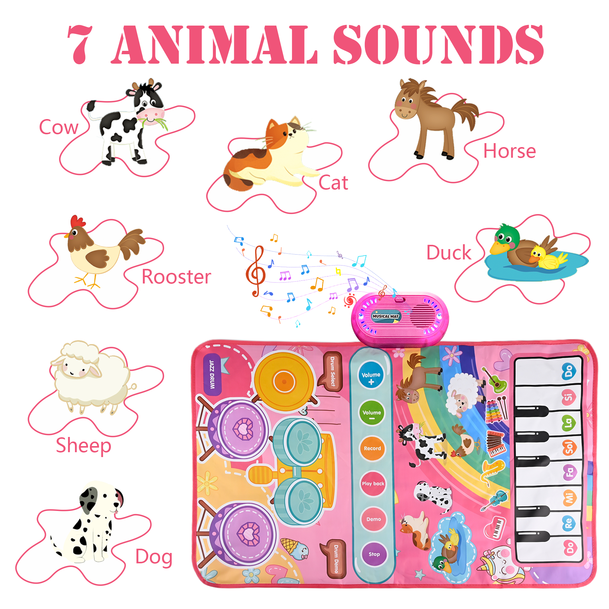 Richgv 3 in 1 Musical Toys Baby Toys for 1 Year Girls Boys, 12 Month Toy Gift Toddler Piano Drum Mat with 2 Sticks