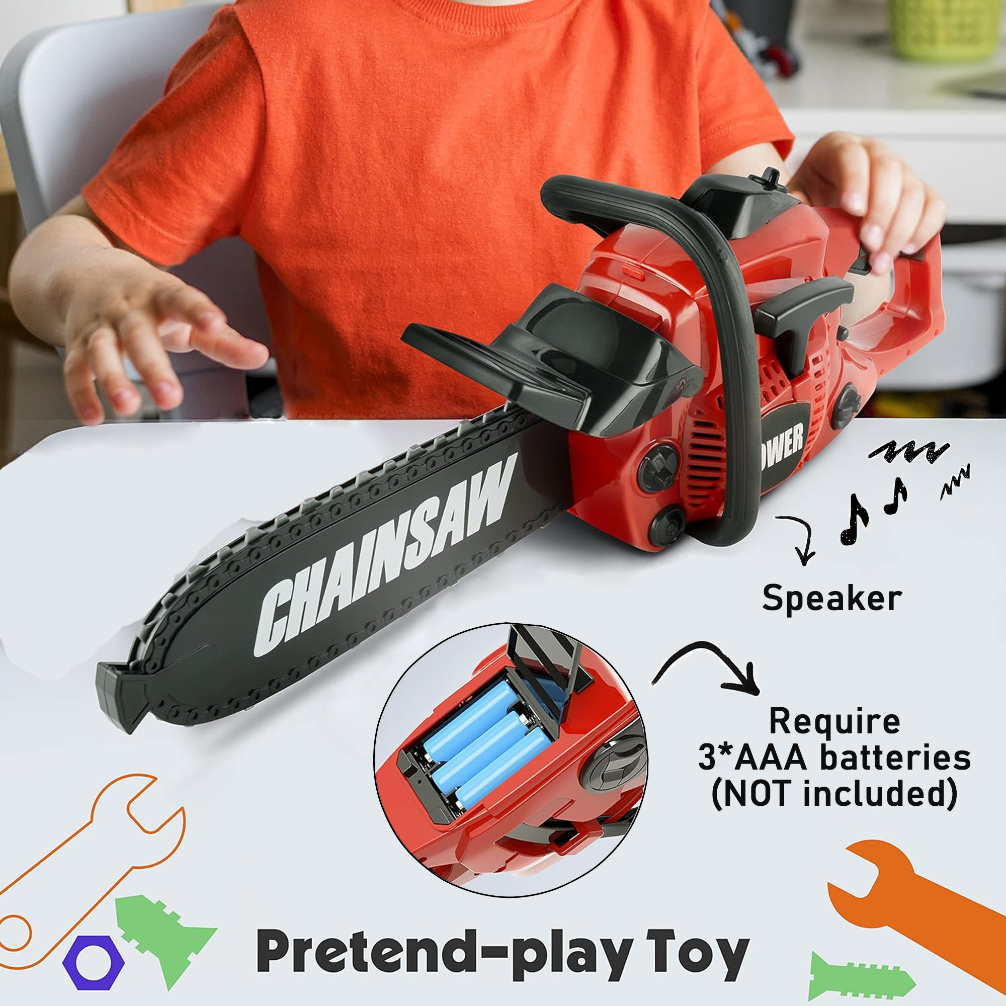 Richgv Toy Chainsaw for Kids, Pretend Play Tool Toy for Kids 3 4 5 6 Year, Home Tool Kit with Realistic Sound Outdoor Gardening Toys Chainsaw Toy for Boys Girls