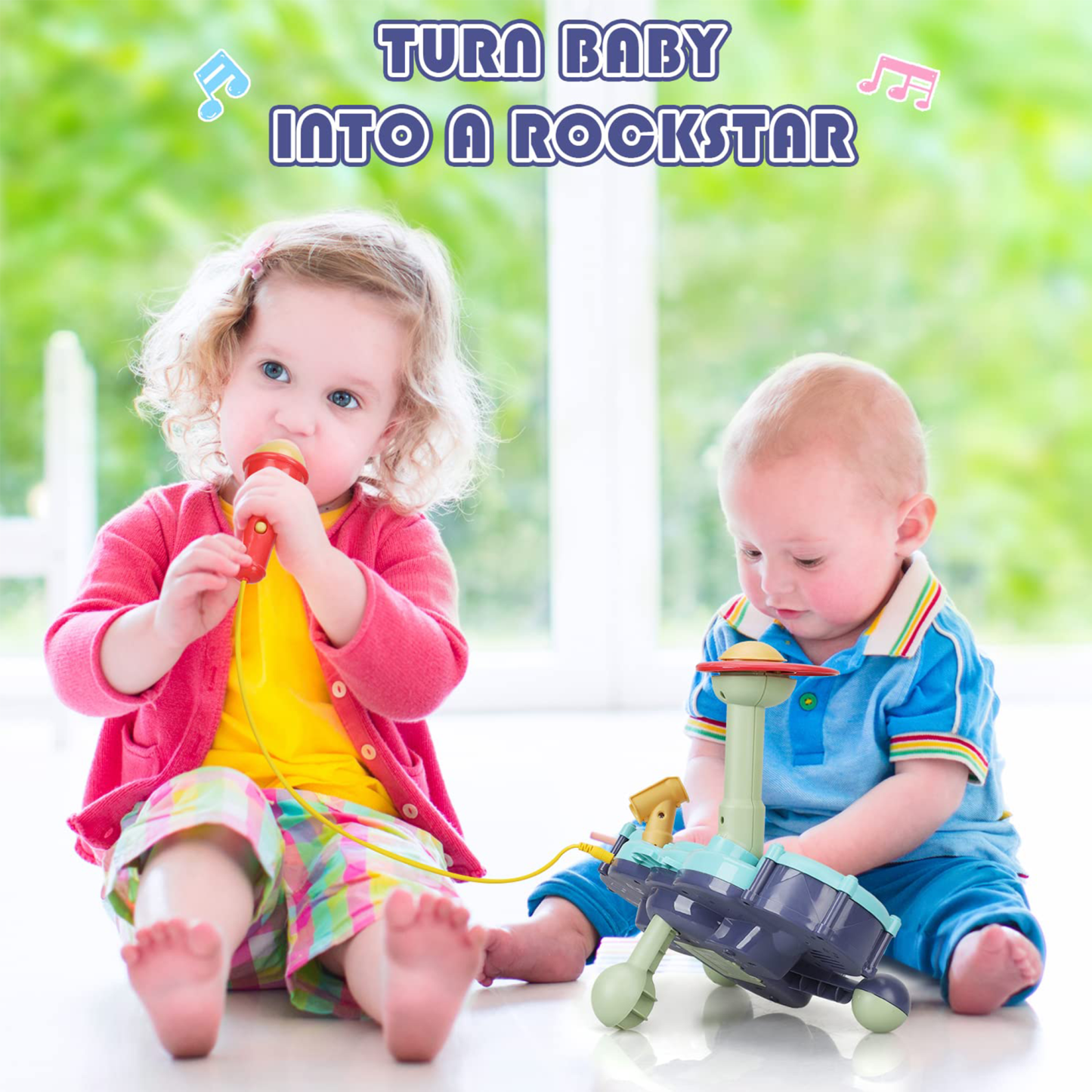 Richgv Kids Drum Set Musical Toys for 1 Year Old Boys Girls, Baby Educational Instruments with Piano Microphone, Light Up Learning Toys for Toddlers