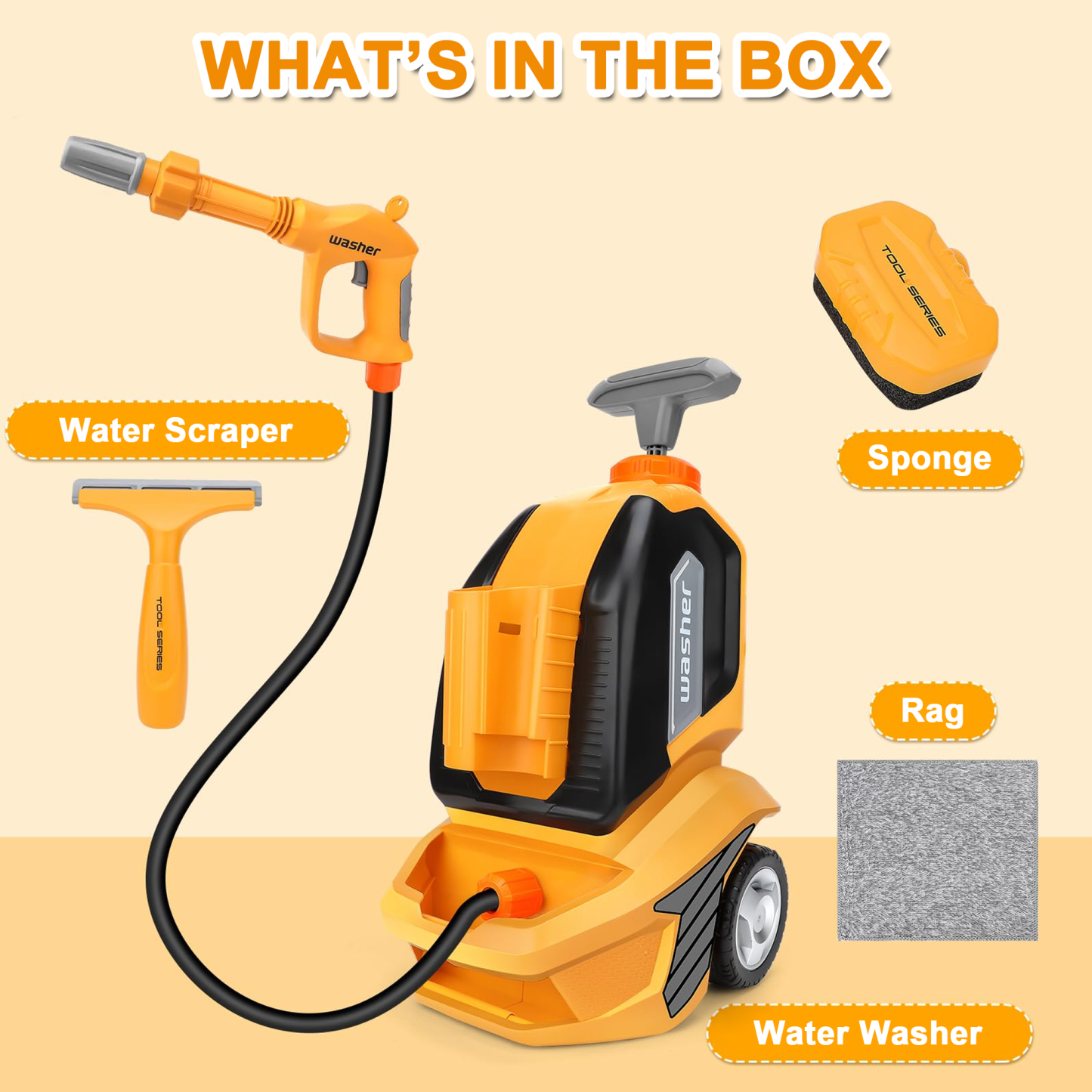 Richgv Kids Car Washer Toy, Pretend Play Tools Clean Car Playset with Car Wash Gun Manual Pressure Scraper Sponge Towel, Car Wash Toy Gift for Boys Girls