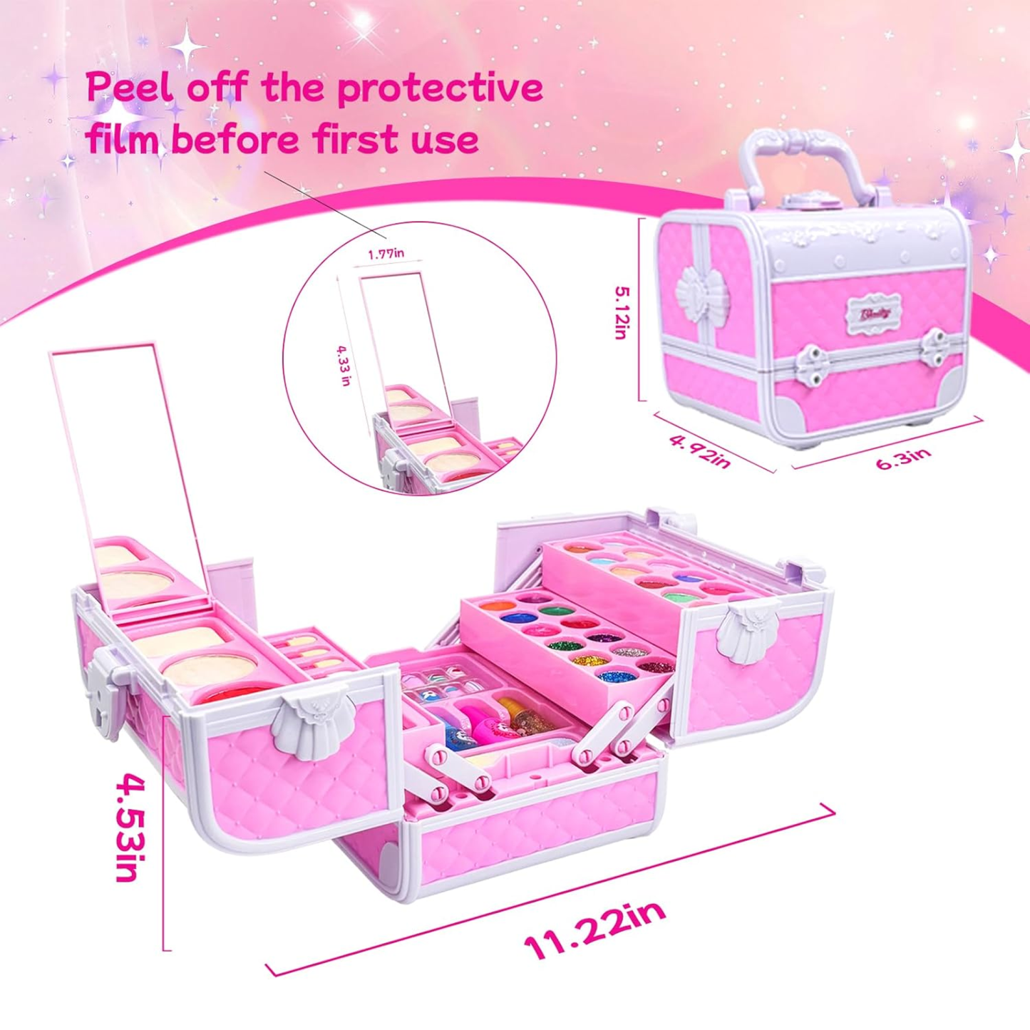 Richgv Kids Makeup Kit for Girls, 55Pcs Washable Makeup Set Toys for 3-6 Year Girls with Real Cosmetic Nail Art Kits, Gift for Christmas Birthday