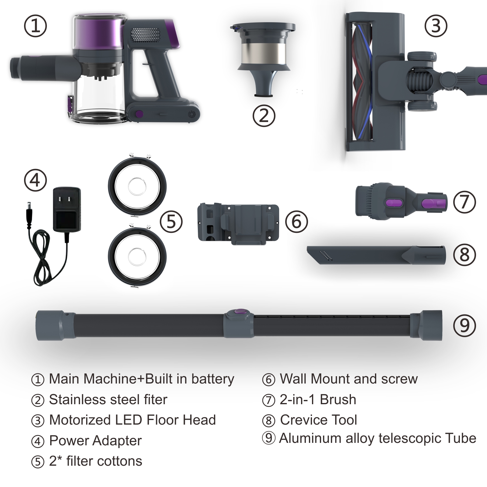 Mixfun  Cordless Stick Vacuum Cleaner Lightweight for Pet Hair Led Display Screen M600 New
