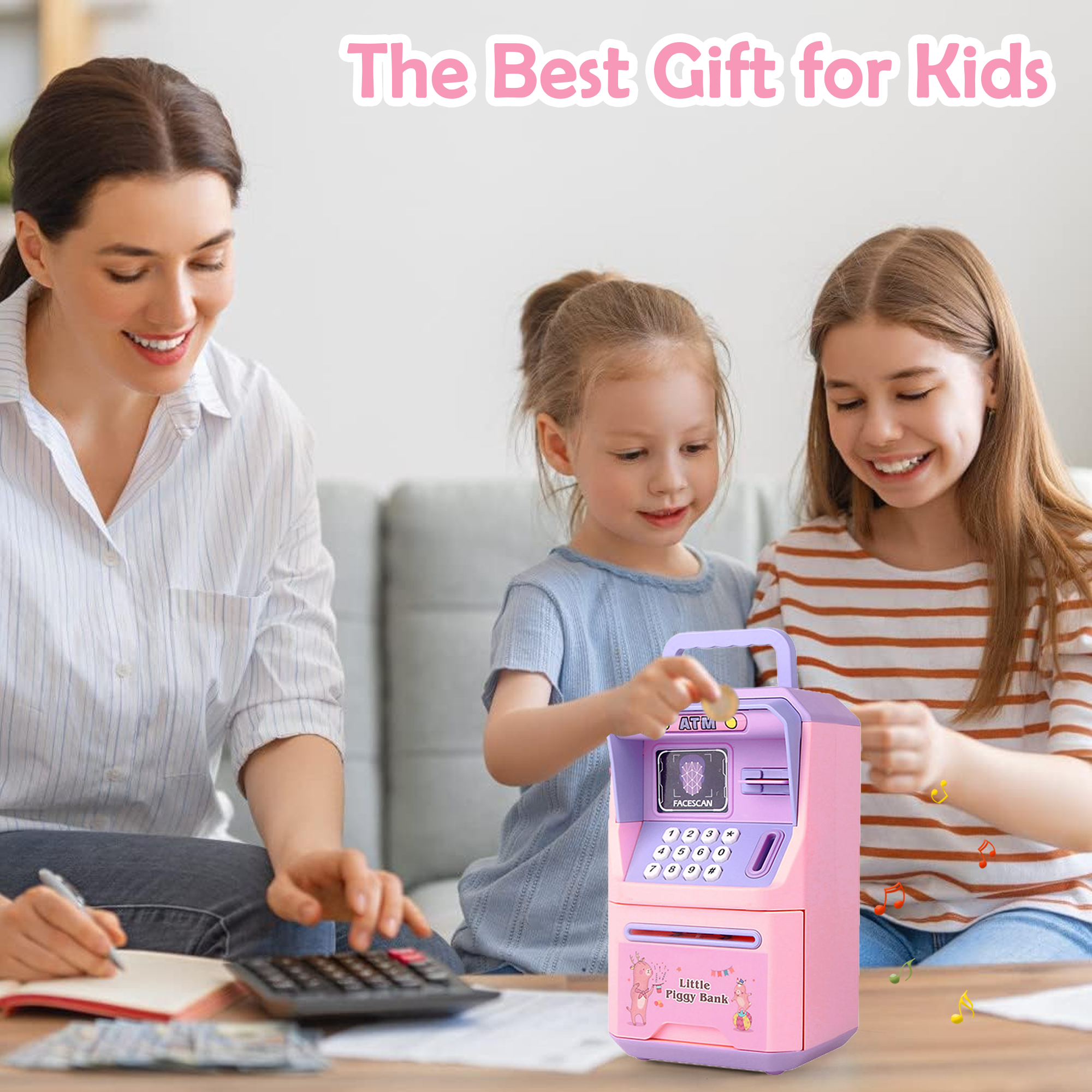 Richgv Piggy Bank for Kids, ATM Savings Bank Machine Electronic Money Bank Toy for Toddlers, Kids Piggy Bank Toy ATM Machine with Sounds Card Handle