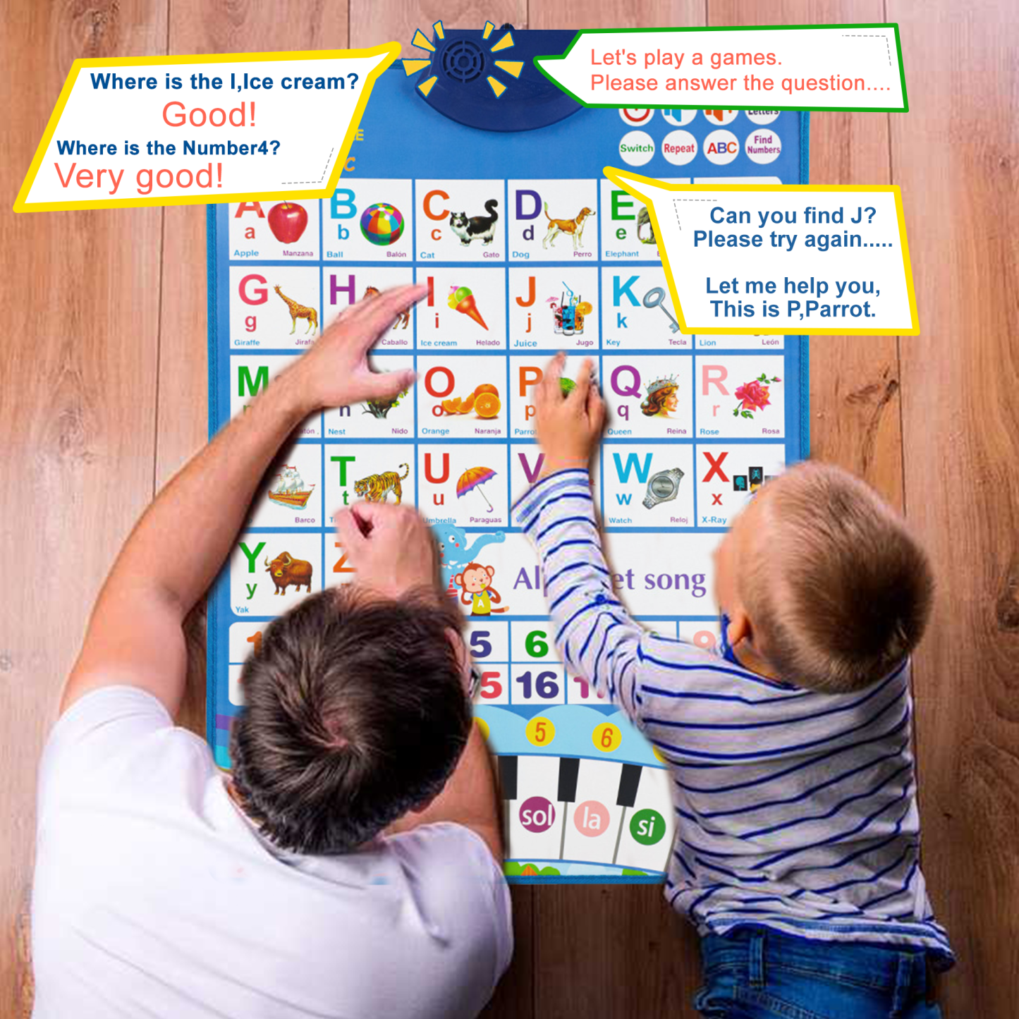 Richgv Electronic Alphabet Wall Chart, Toddler Toys for 1 Year Old Boys Girls, Educational Preschool Learning Toy Interactive Montessori Toy Alphabet Poster