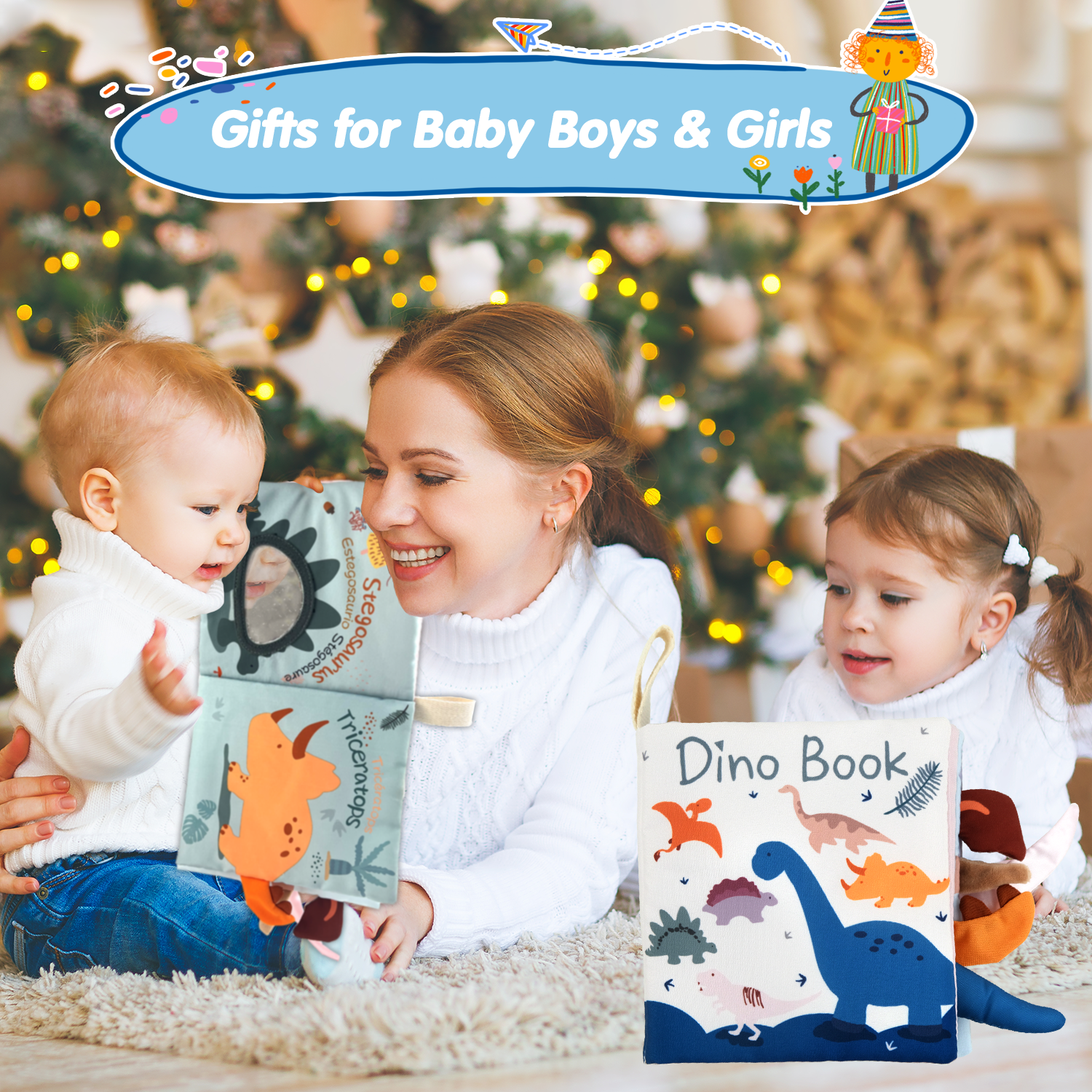 Richgv Baby Books Soft Dinosaur Toys, Interactive 3D Soft Books Infant Early Education 0-12 Month Baby Toys