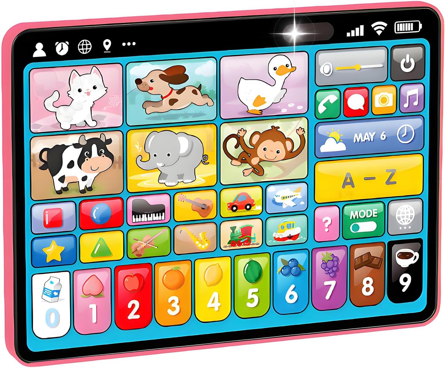 Adofi Trilingual Learning Tablet with Music and Lights Montessori Speech Therapy for Toddlers 1-3 Years (Pink)