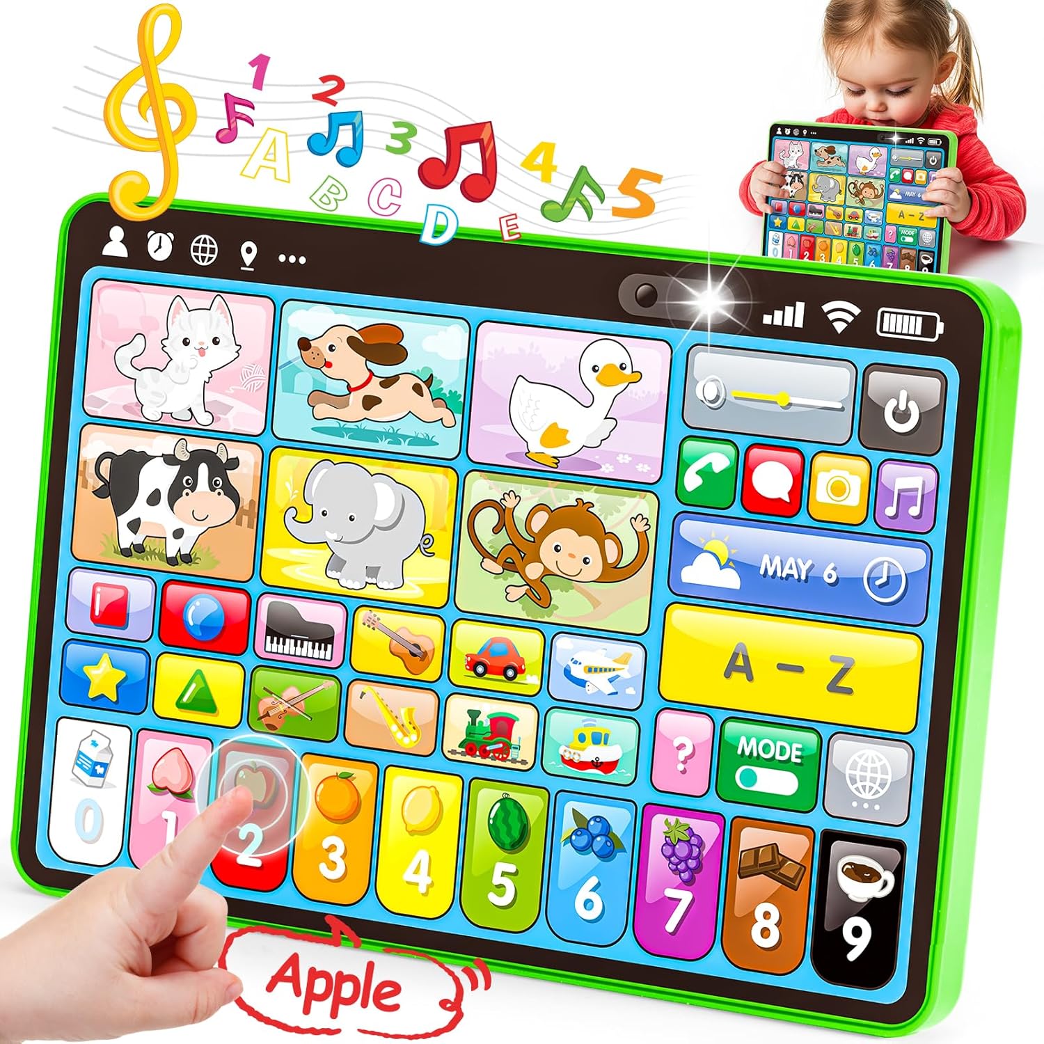 Adofi Trilingual Learning Toys for Toddlers 1-3 Years, Learning Tablet with Music and Lights, Montessori Speech Therapy Toys, STEM Toddler Toys Age 1-3 Gifts, Musical Baby Toys for 1 Year Old