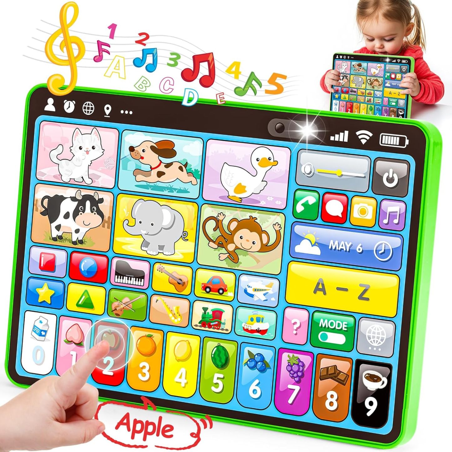 Adofi Trilingual Learning Toys for Toddlers 1-3 Years, Learning Tablet with Music and Lights, Montessori Speech Therapy Toys, STEM Toddler Toys Age 1-3 Gifts, Musical Baby Toys for 1 Year Old